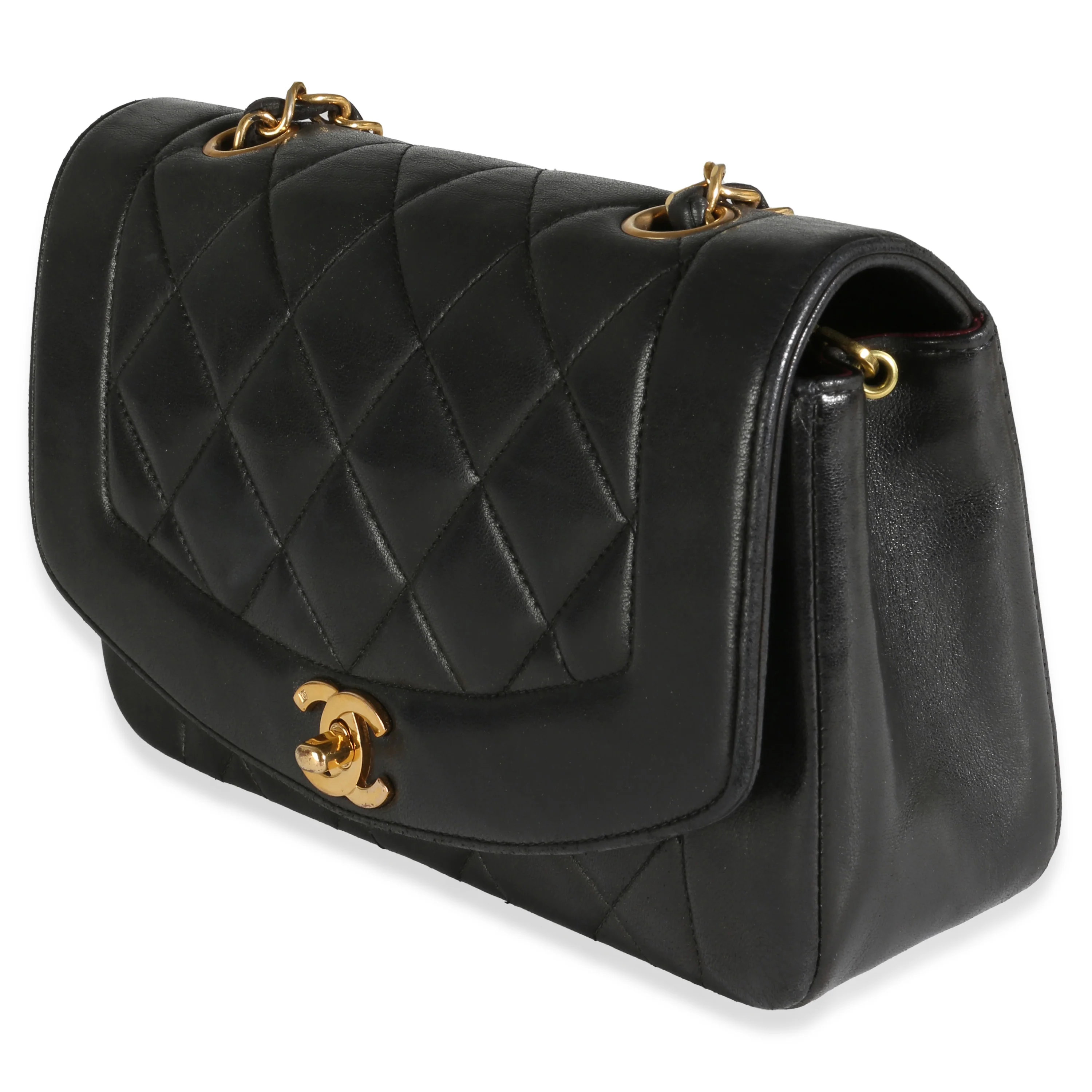 24K Black Quilted Lambskin Small Diana Flap Bag - Image 2