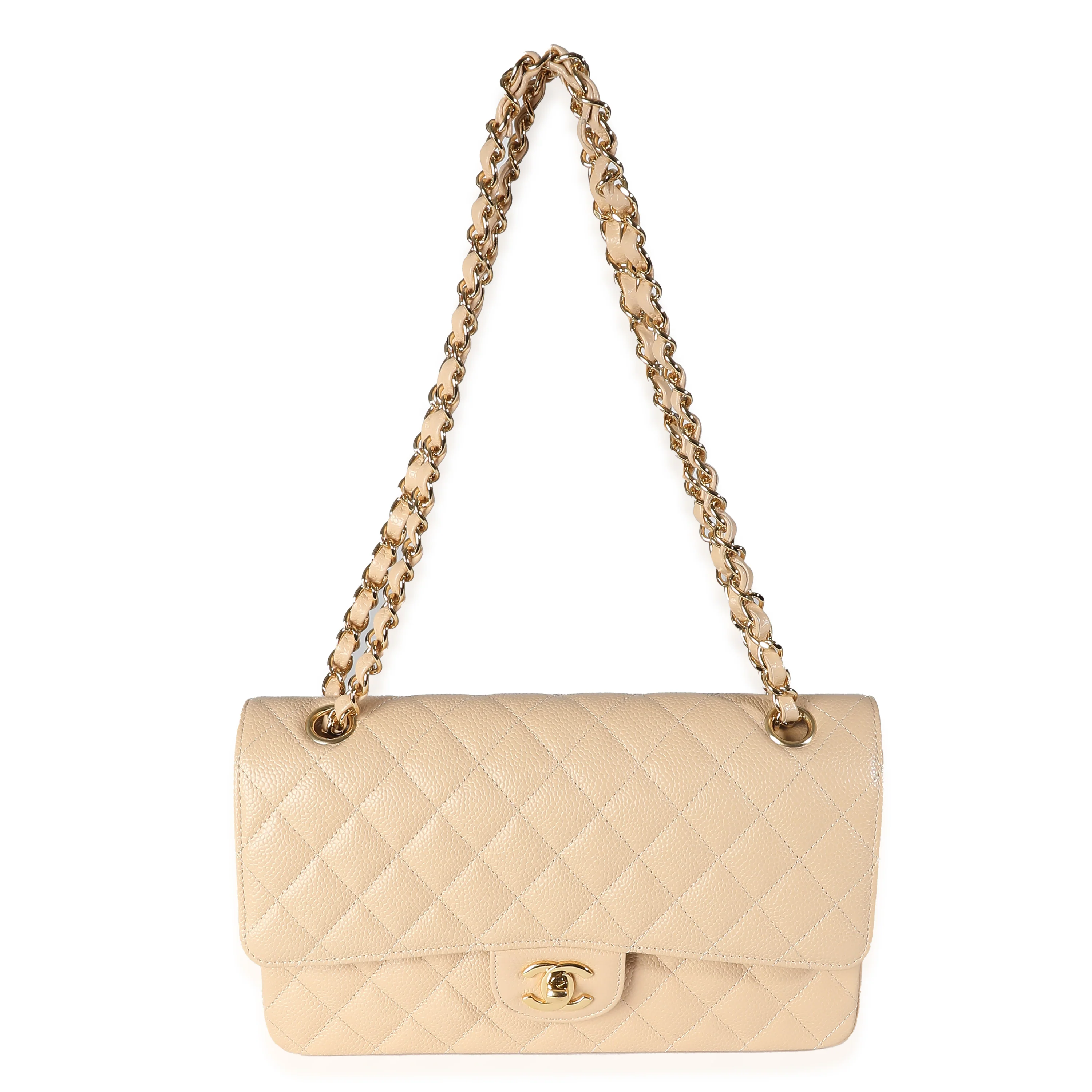 Beige Quilted Caviar Medium Classic Double Flap Handbag - Image 8