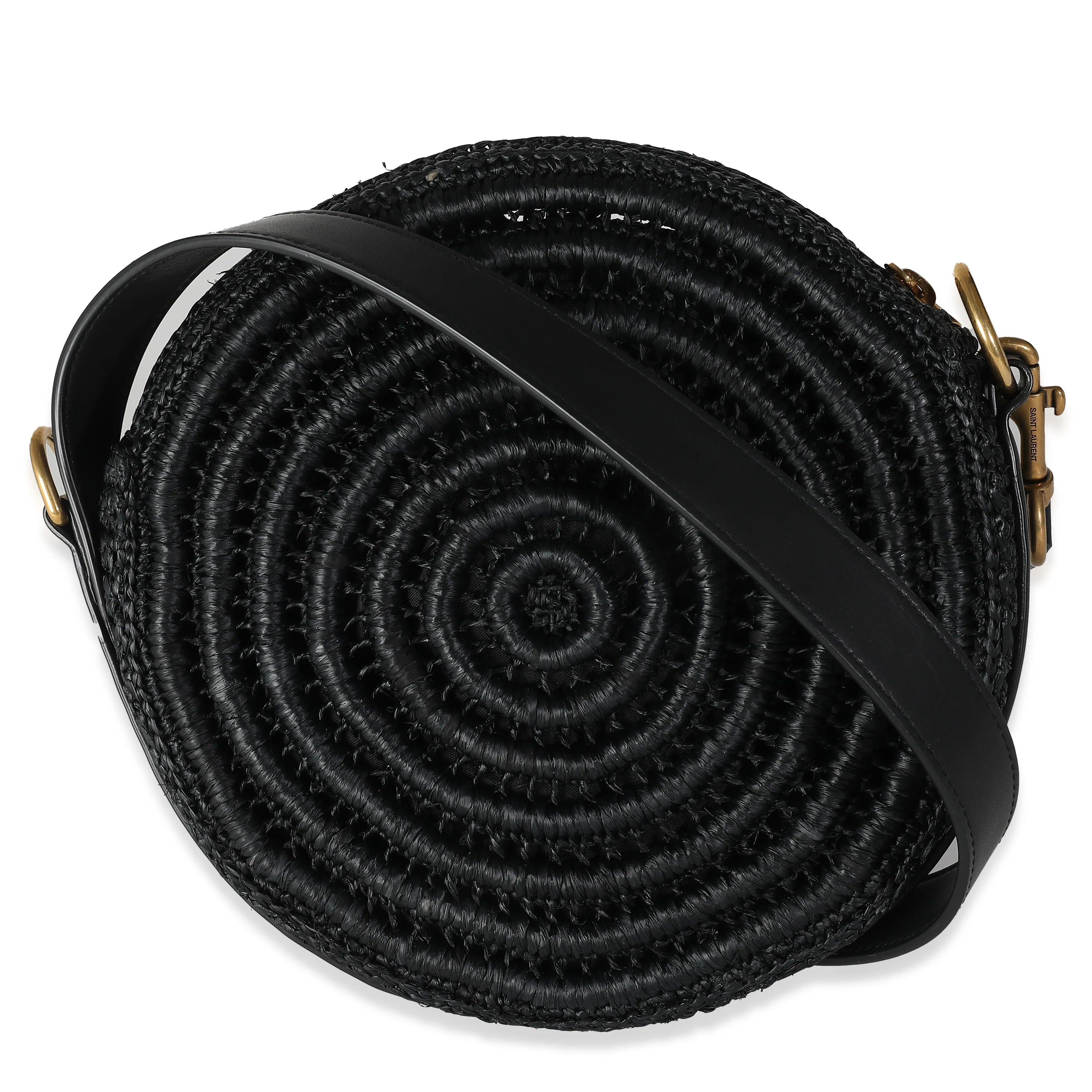 Black Raffia Round Shoulder Bag - Image 4