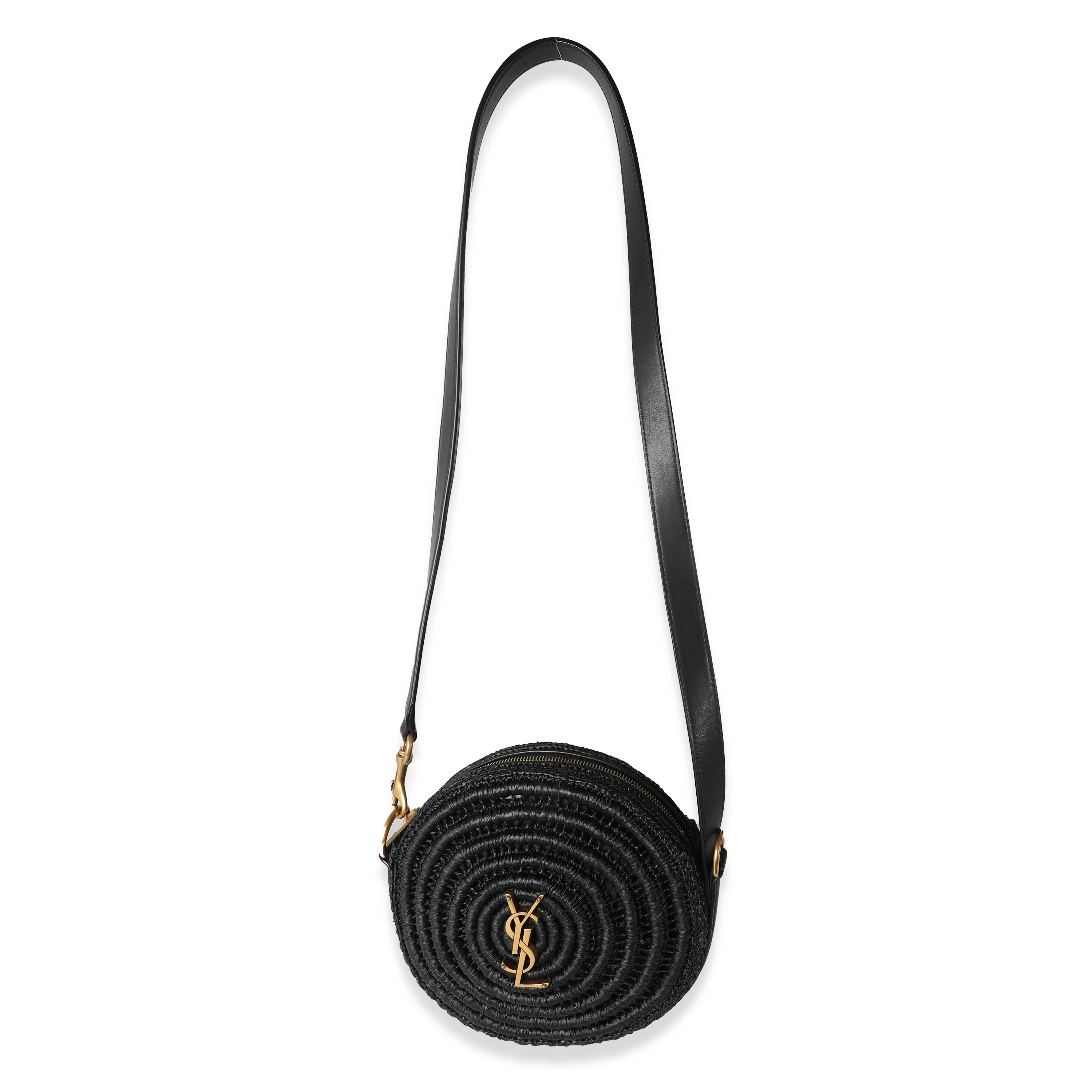 Black Raffia Round Shoulder Bag - Image 8