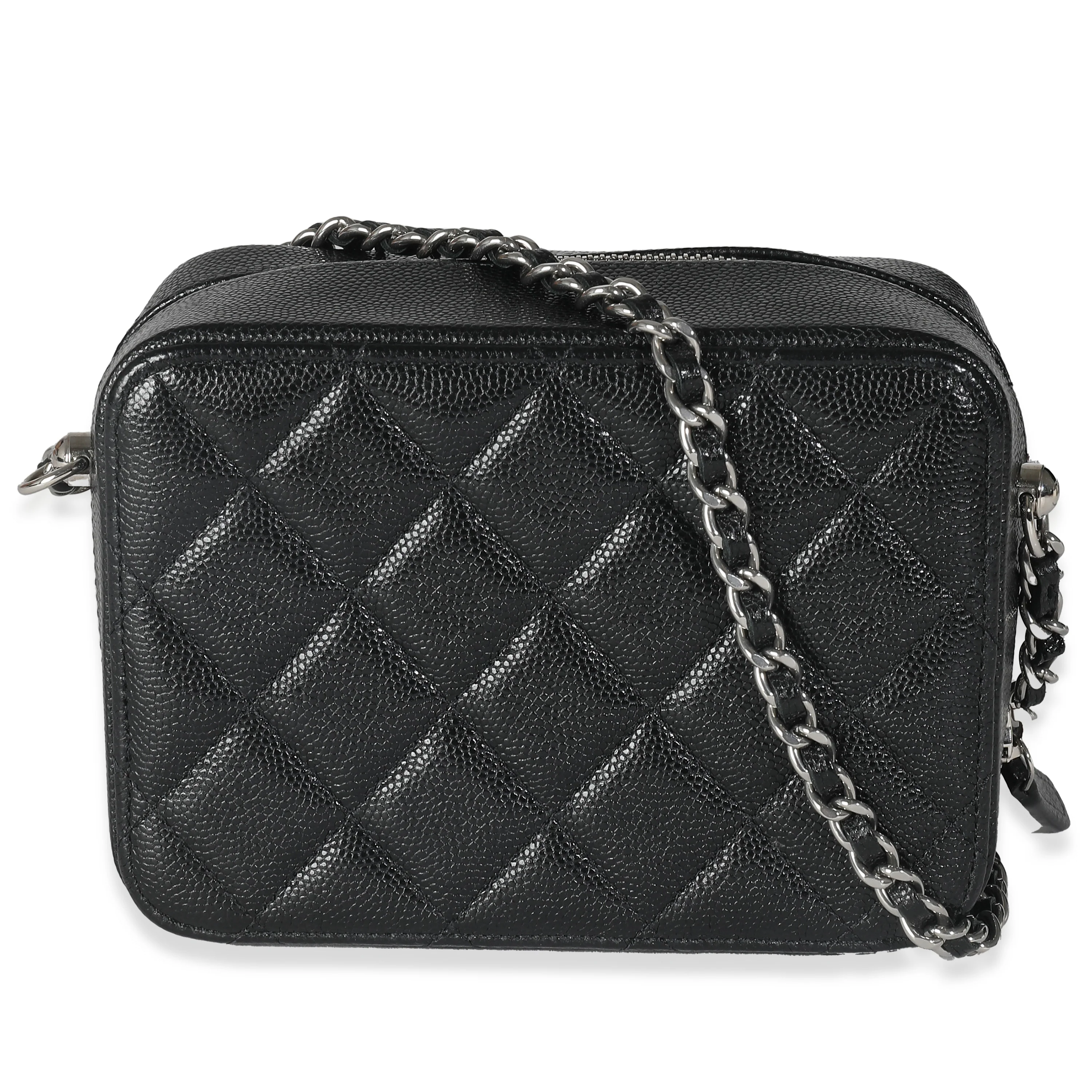 Black Quilted Caviar Square Zip Around Camera Handbag - Image 4