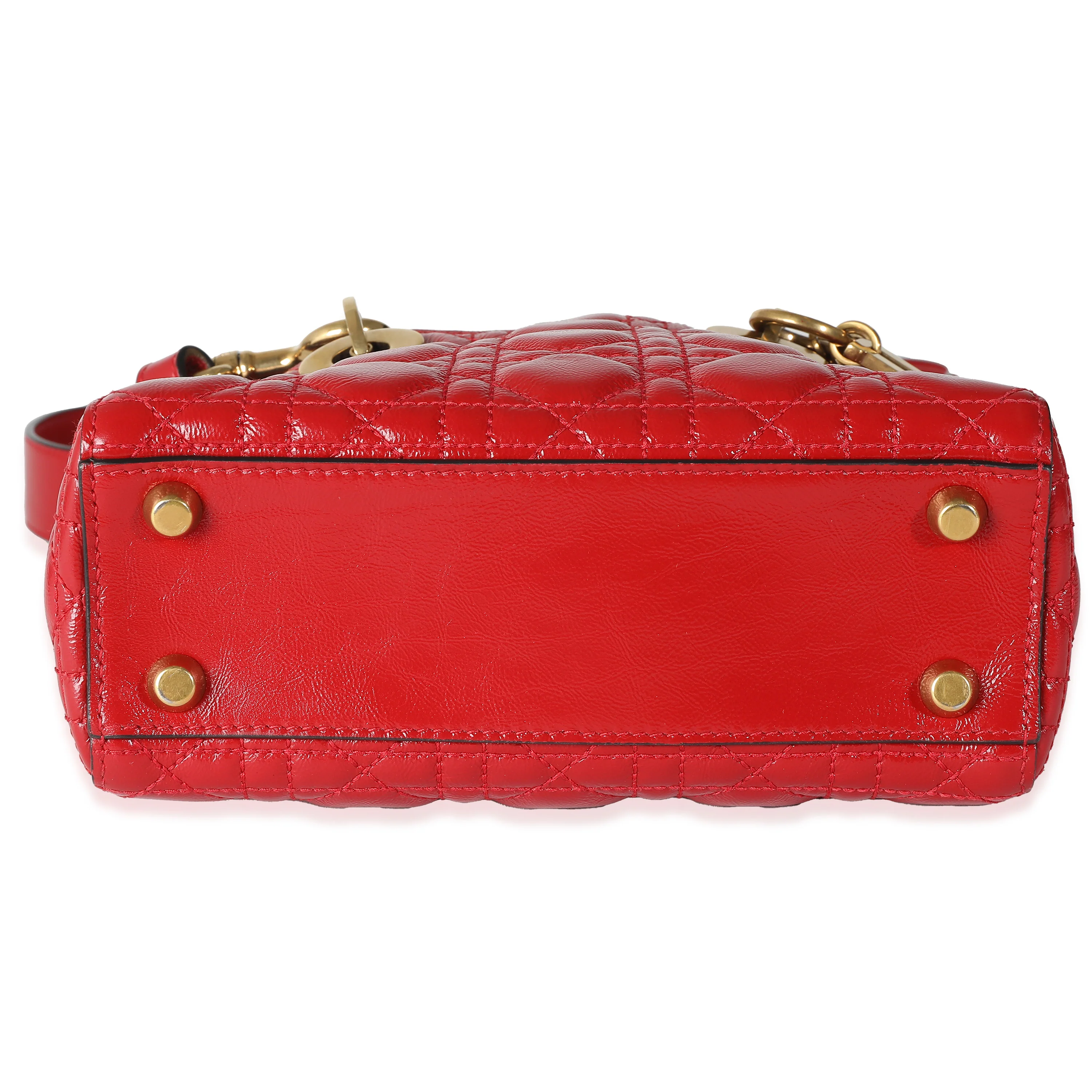 Red Crinkled Patent Cannage Small Lucky Badges My Lady Dior - Image 5