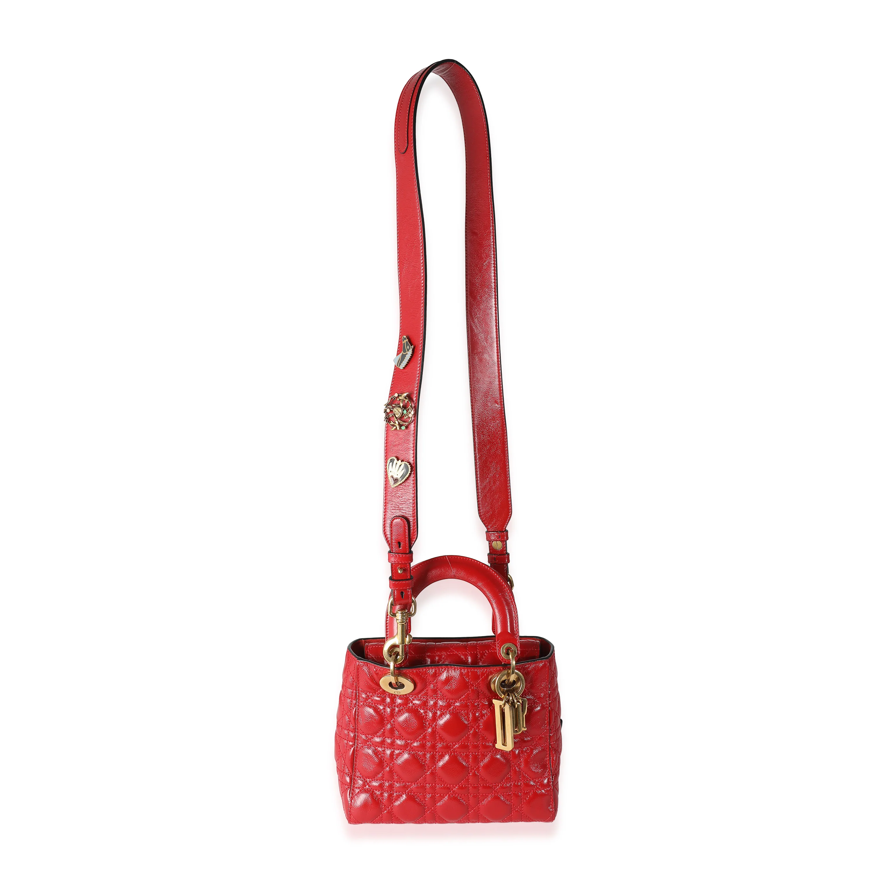 Red Crinkled Patent Cannage Small Lucky Badges My Lady Dior - Image 8