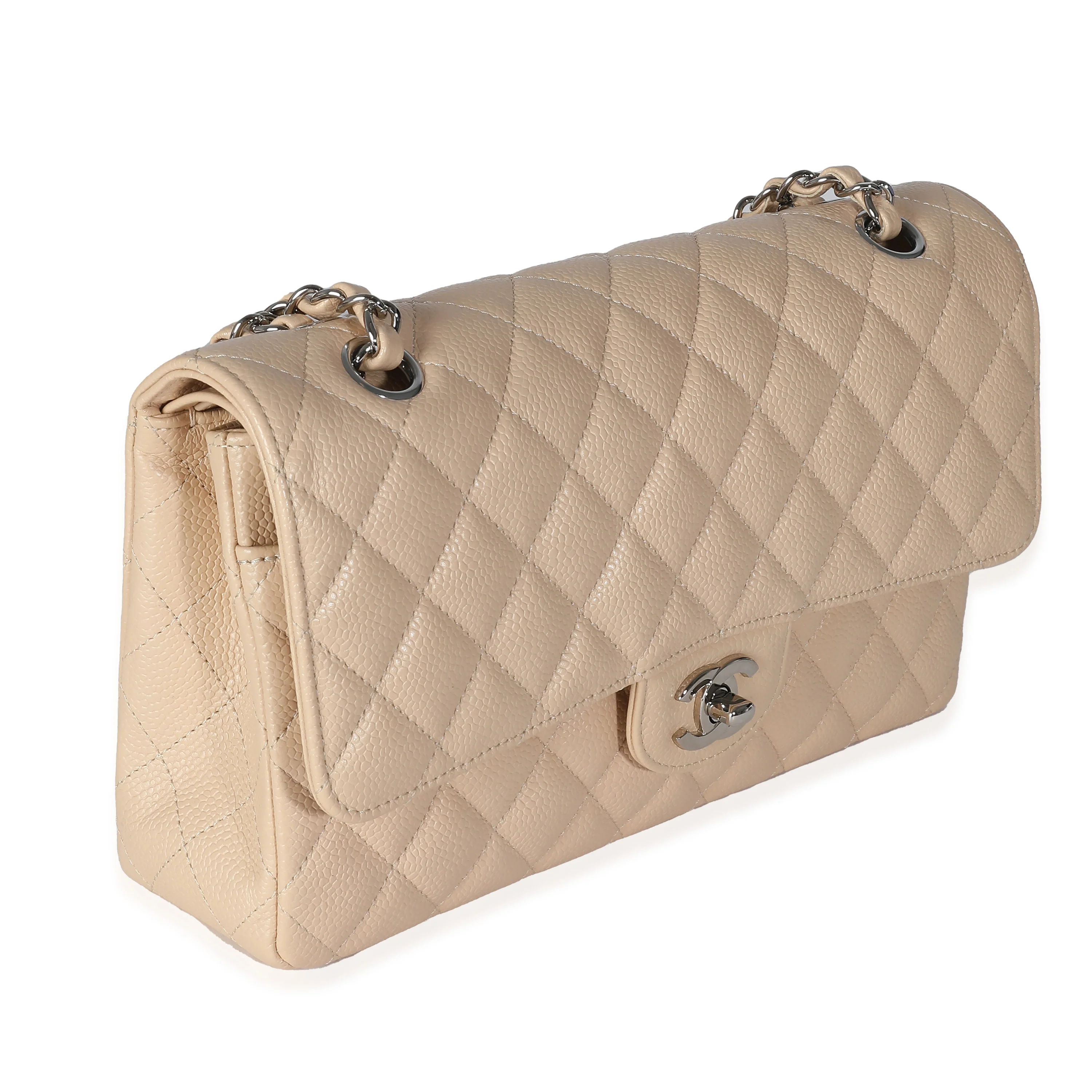 Beige Quilted Caviar Medium Classic Double Flap Handbag - Image 3