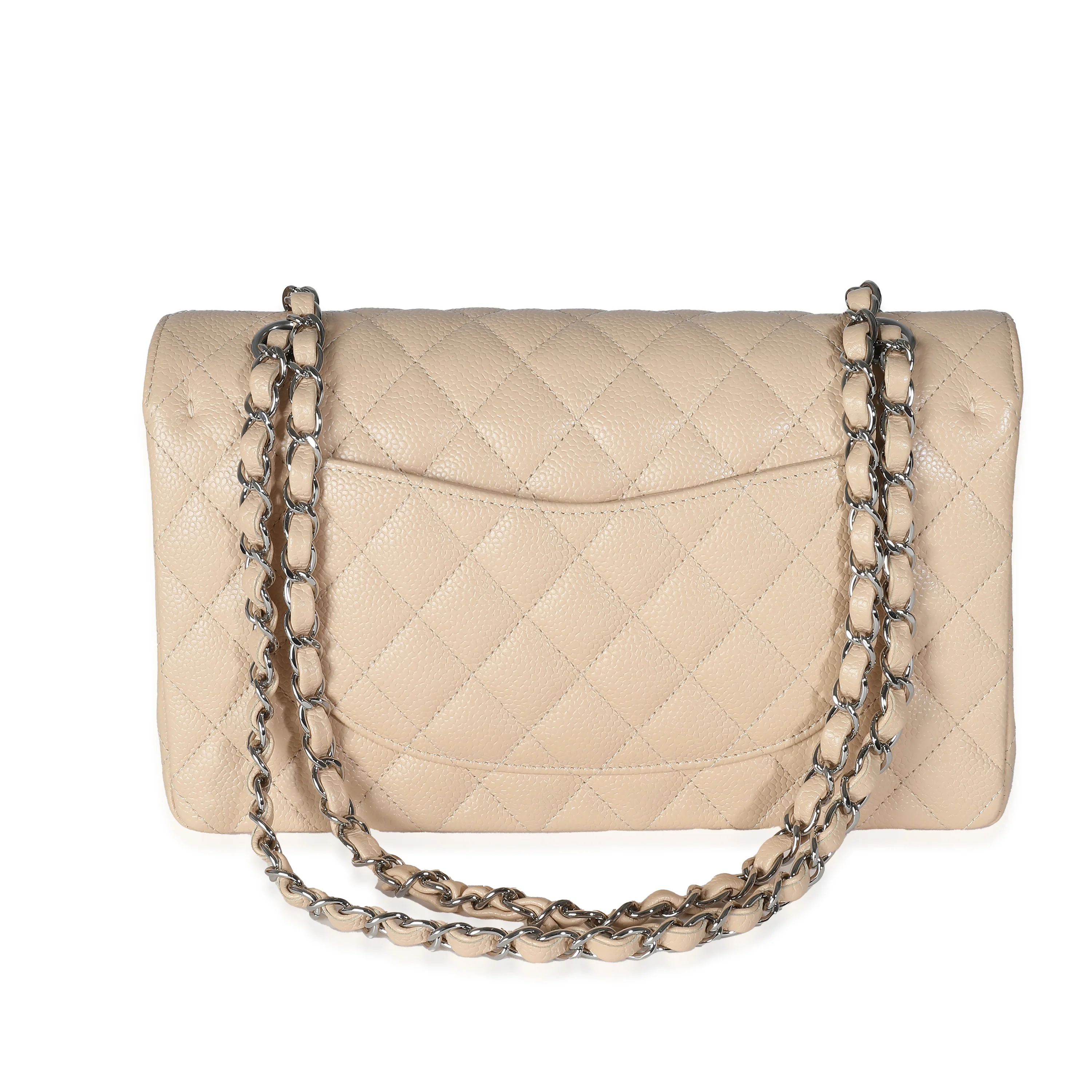Beige Quilted Caviar Medium Classic Double Flap Handbag - Image 4