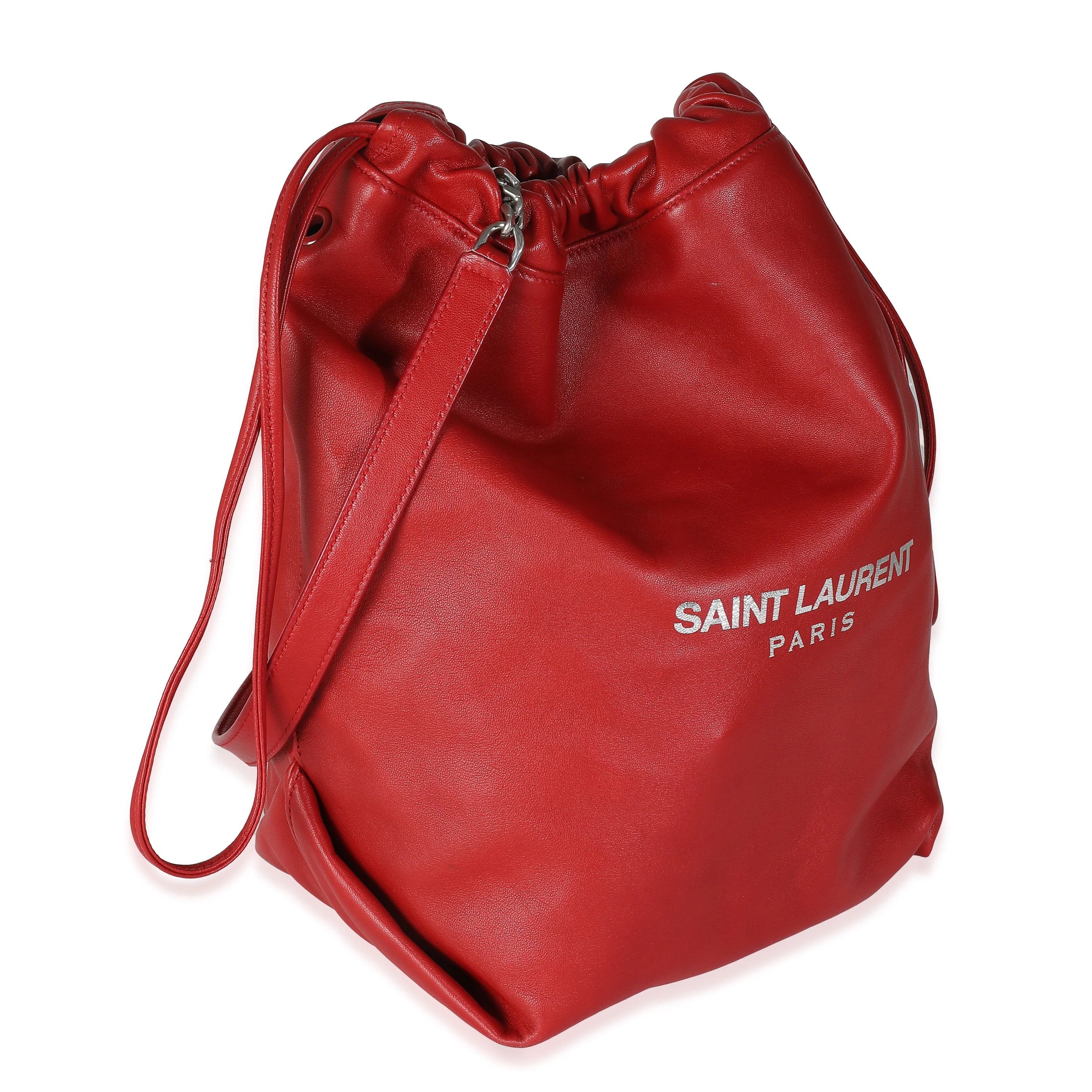 Red Lambskin Teddy Drawstring Bucket Bag - Image 4
