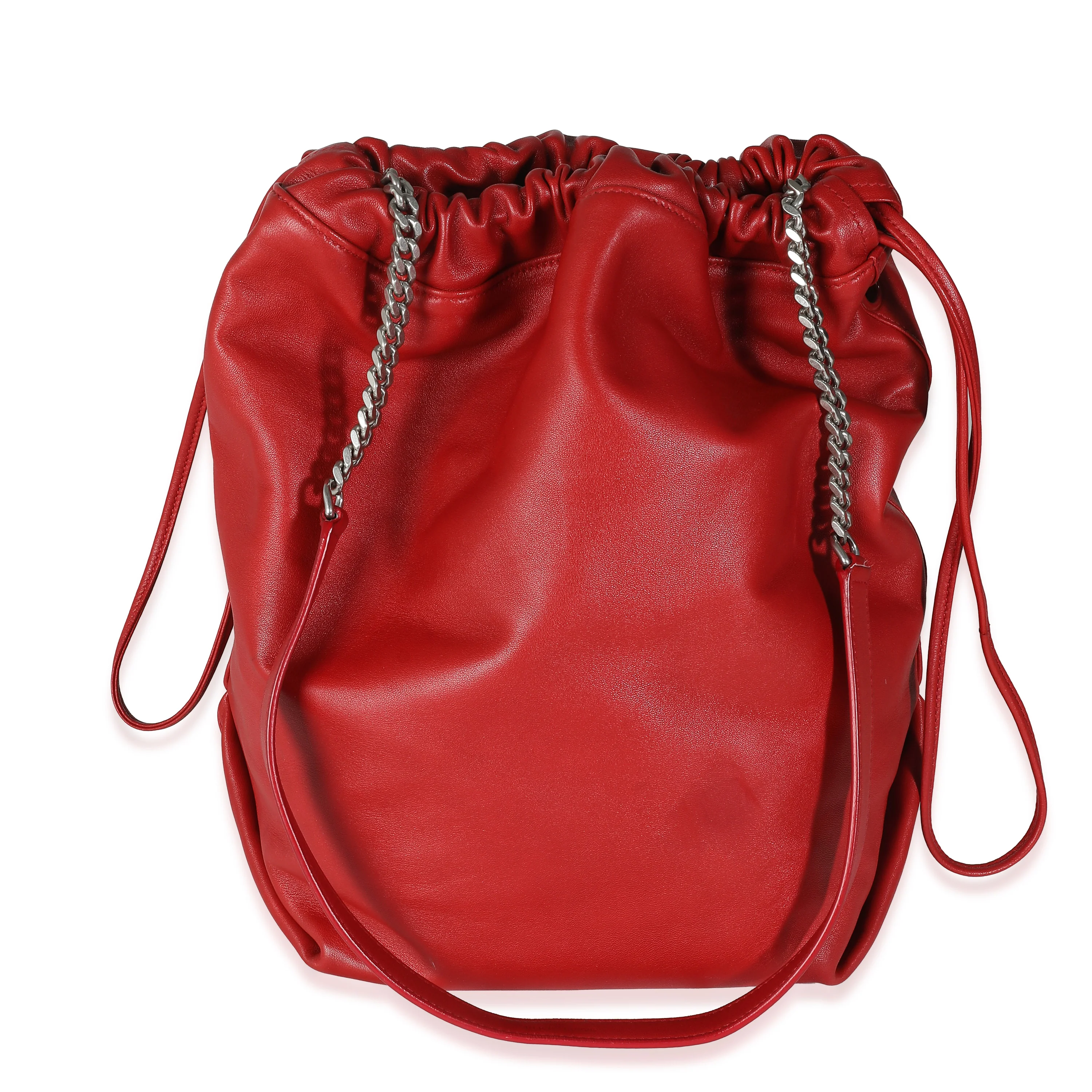 Red Lambskin Teddy Drawstring Bucket Bag - Image 5