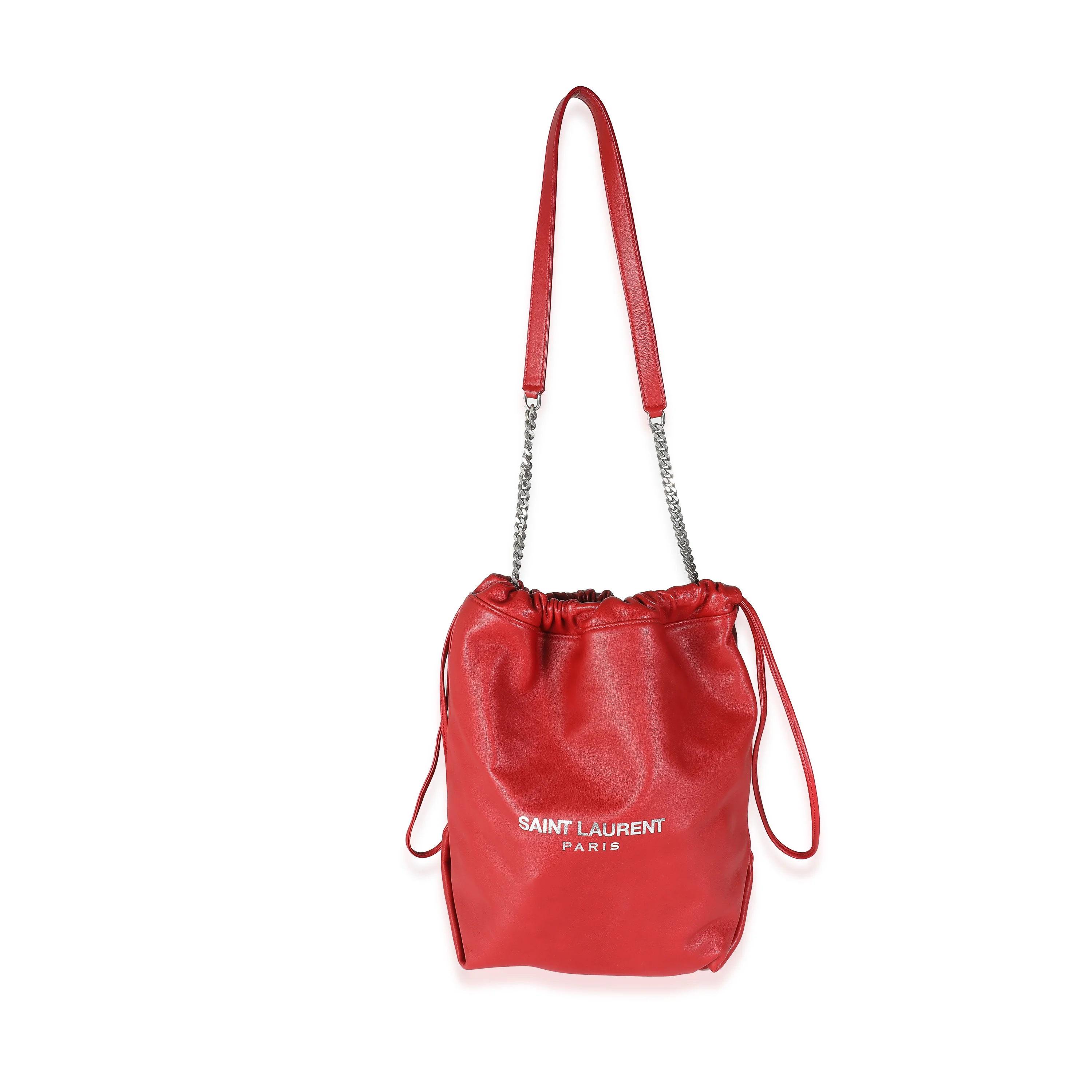 Red Lambskin Teddy Drawstring Bucket Bag - Image 6