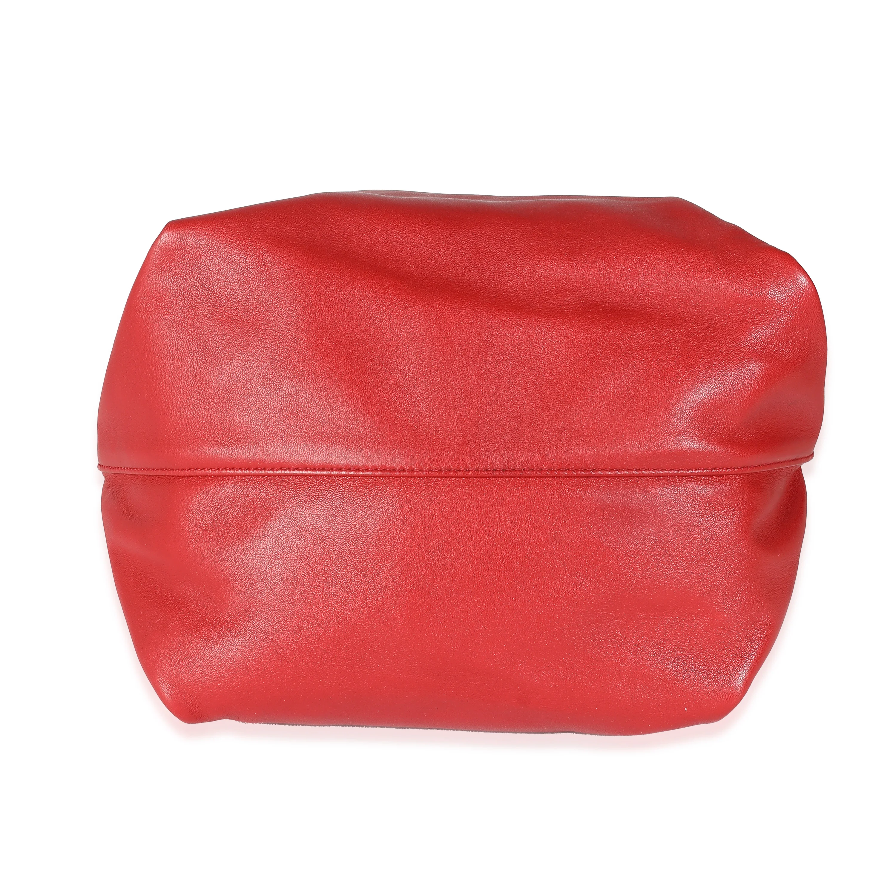 Red Lambskin Teddy Drawstring Bucket Bag - Image 7