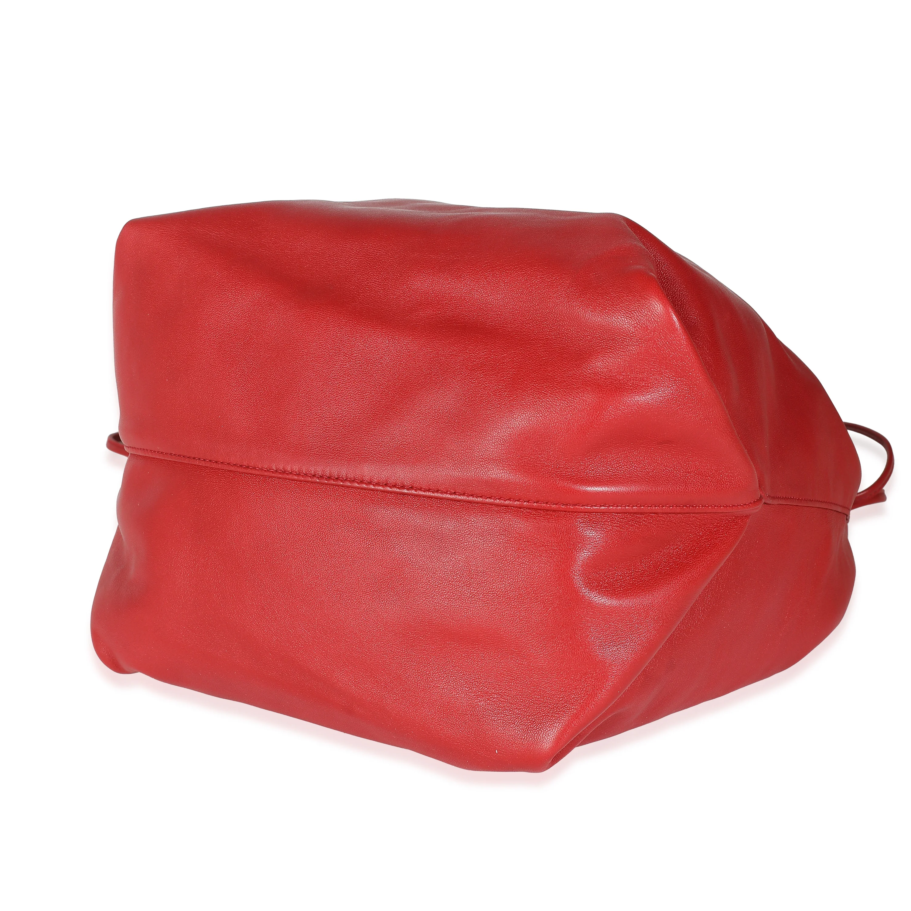 Red Lambskin Teddy Drawstring Bucket Bag - Image 8
