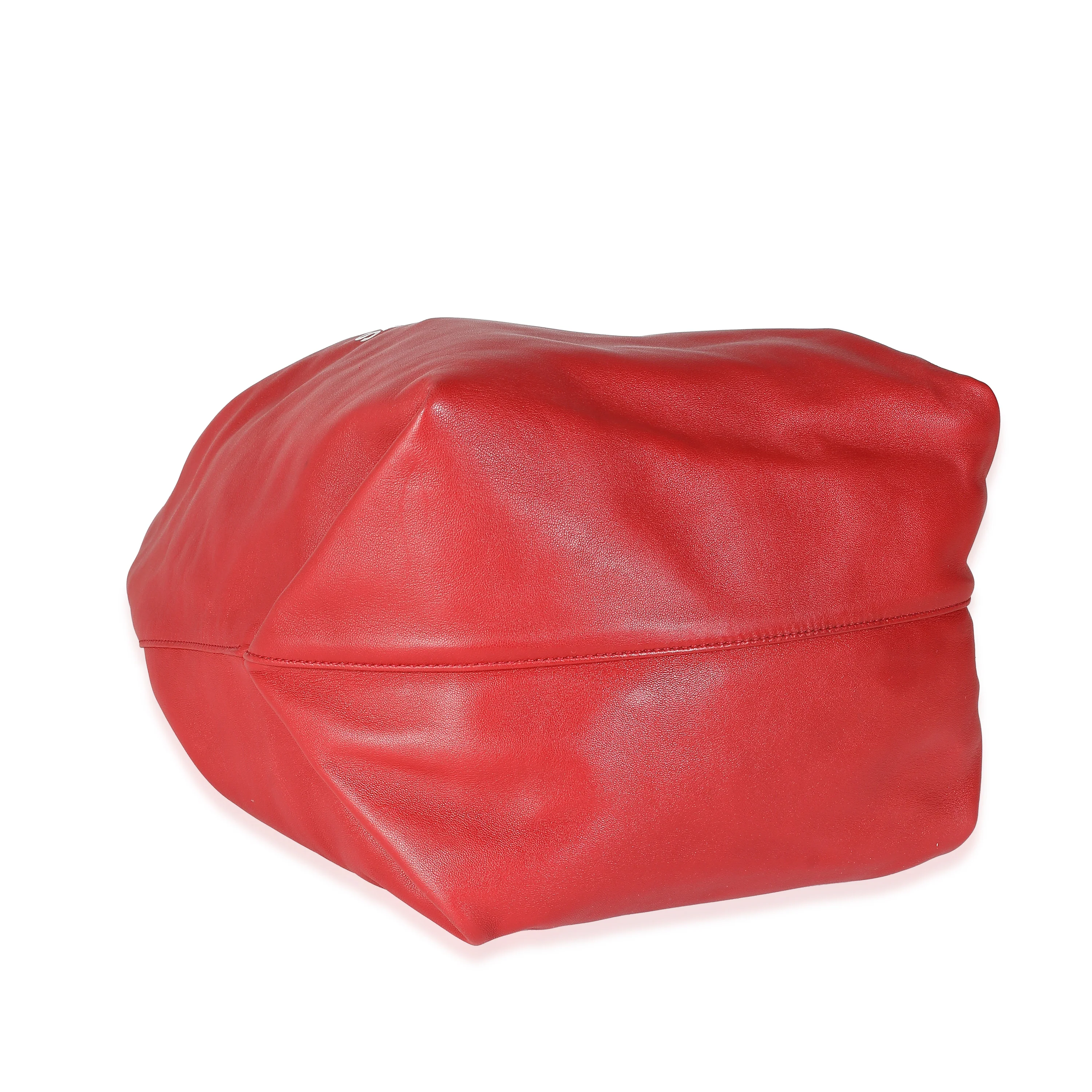 Red Lambskin Teddy Drawstring Bucket Bag - Image 9