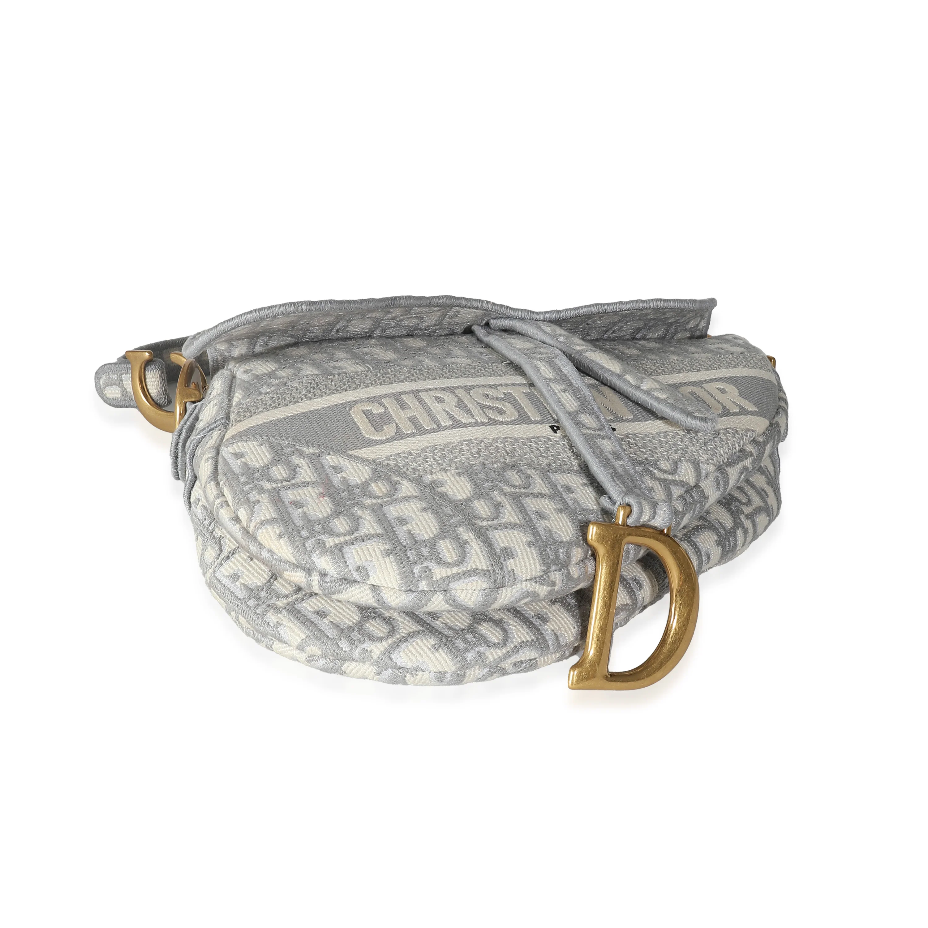 Grey Oblique Canvas Medium Saddle Bag - Image 6