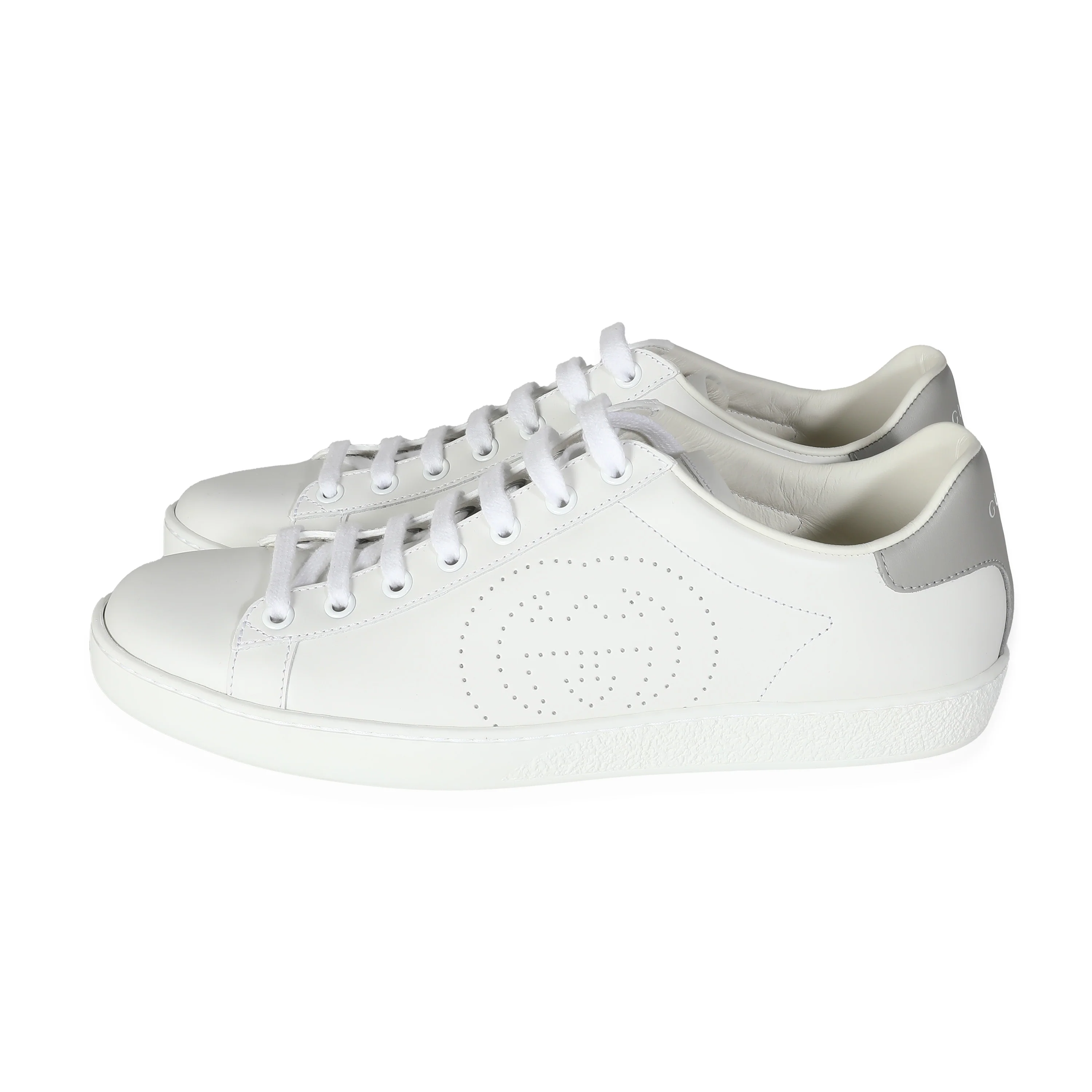 White Calfskin Perforated Interlocking G Ace Sneakers 40 - Image 2
