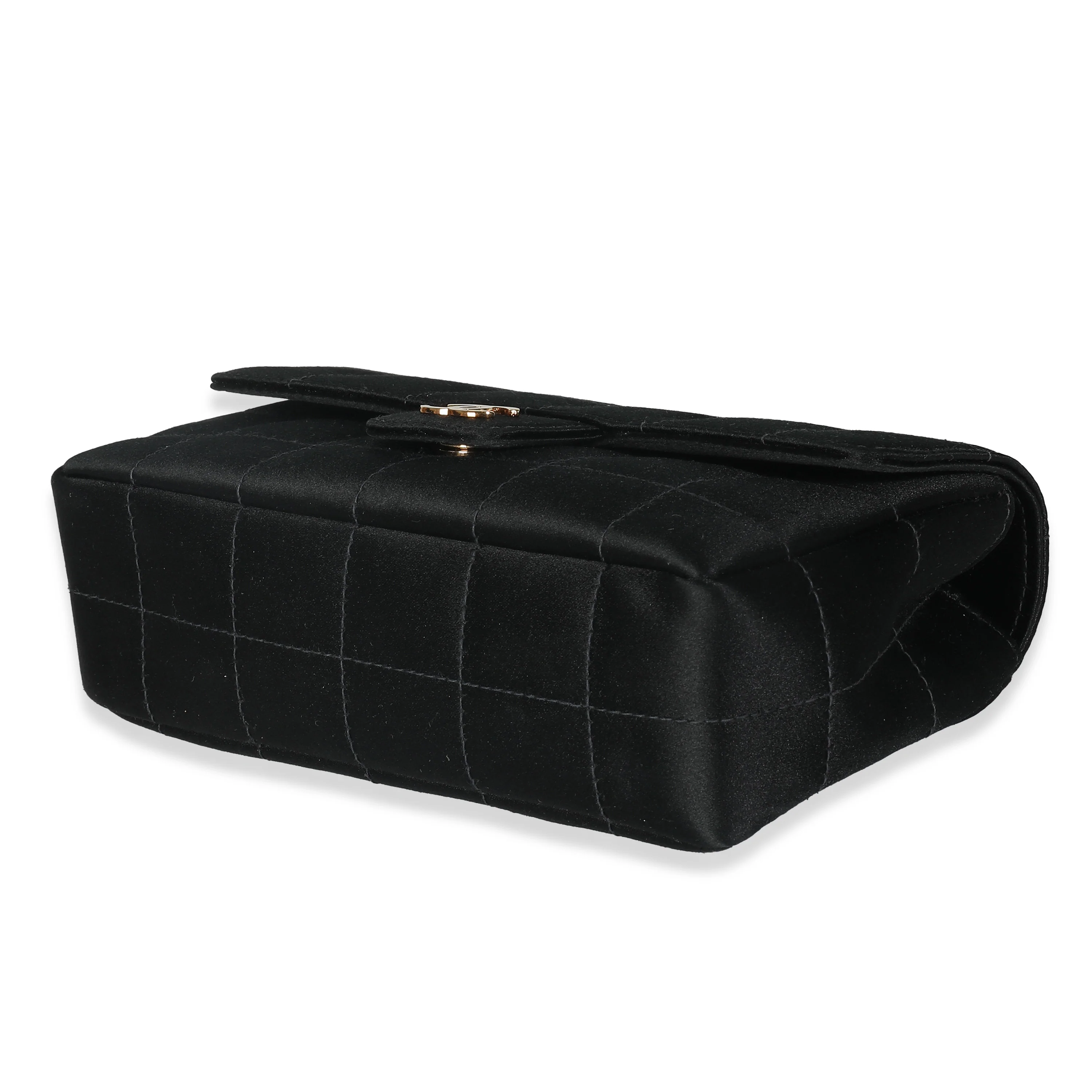 Black Quilted Satin Mini Chocolate Bar Flap Bag - Image 6