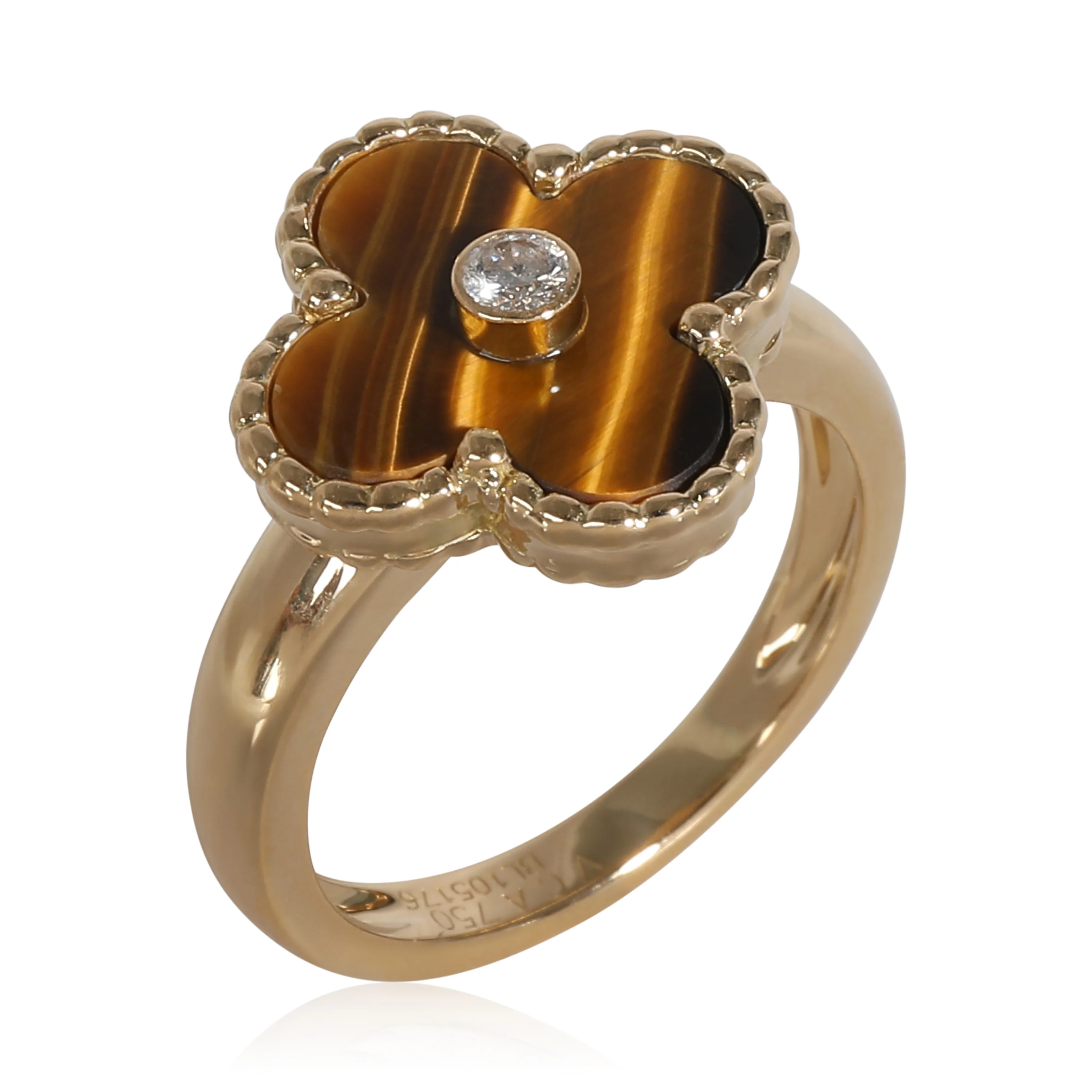 Alhambra Tigers Eye Ring in 18k Yellow Gold 0.05 CTW - Image 4