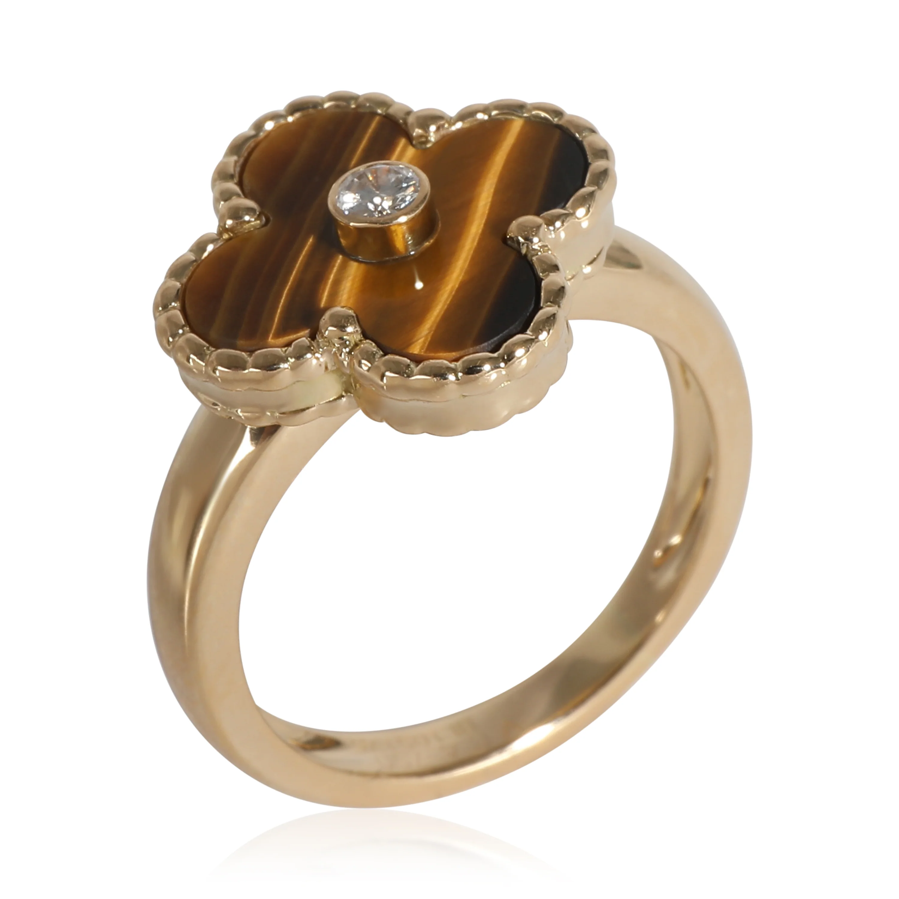 Alhambra Tigers Eye Ring in 18k Yellow Gold 0.05 CTW - Image 6