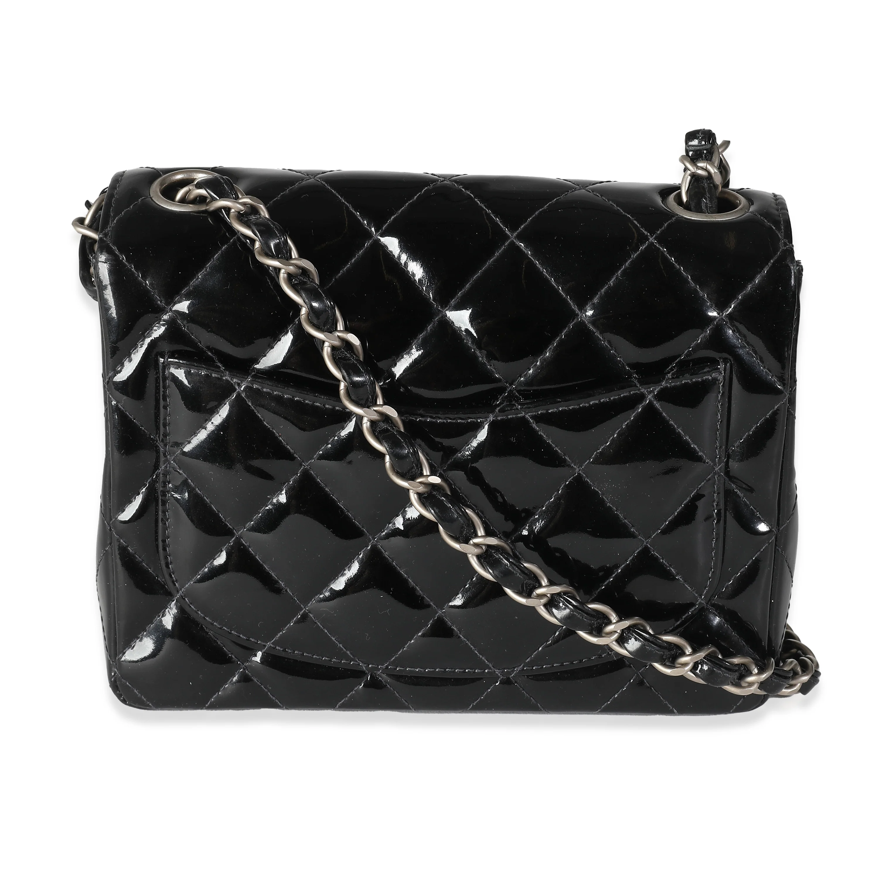 Vintage Black Quilted Patent Mini Square Flap Bag - Image 4