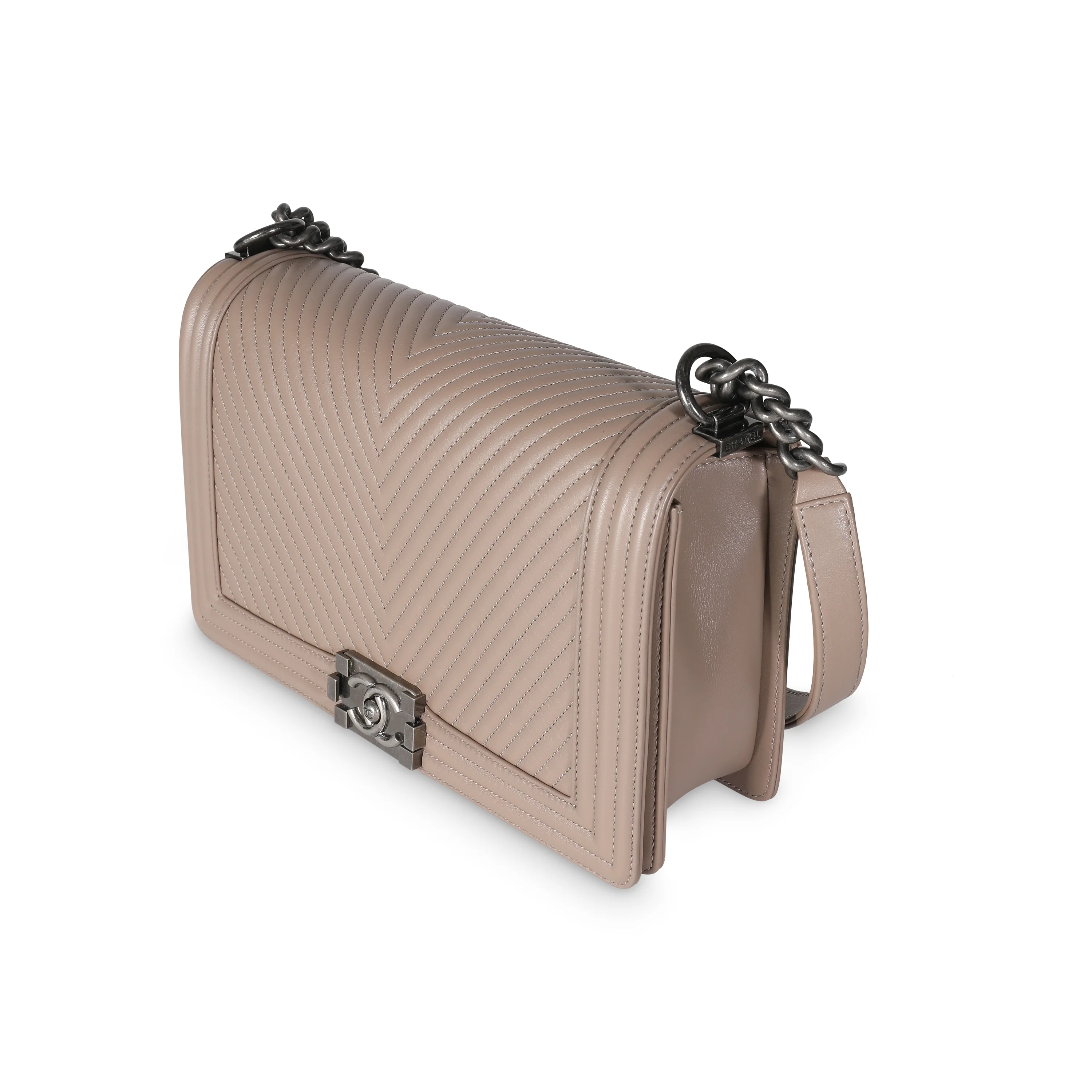 Dark Beige Chevron Lambskin New Medium Boy Bag - Image 2
