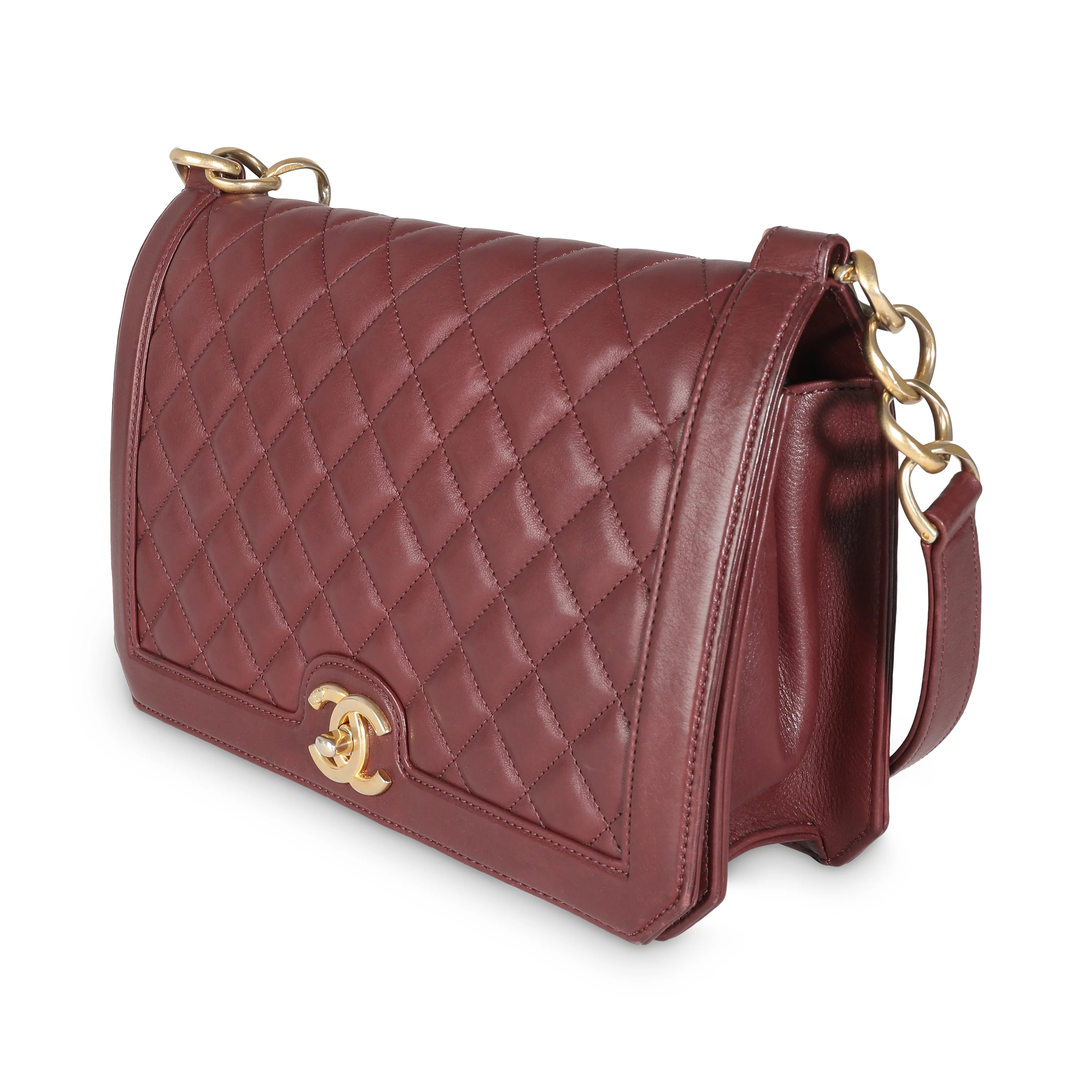 Burgundy Quilted Lambskin Large Flap Bag - Image 2
