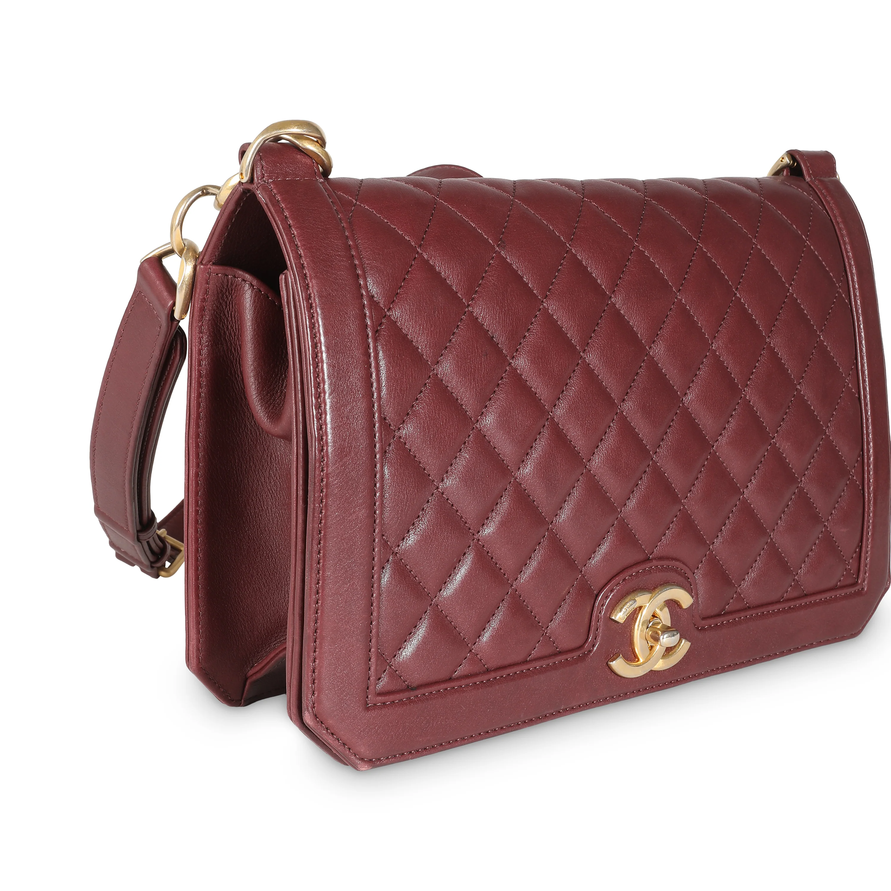 Burgundy Quilted Lambskin Large Flap Bag - Image 3
