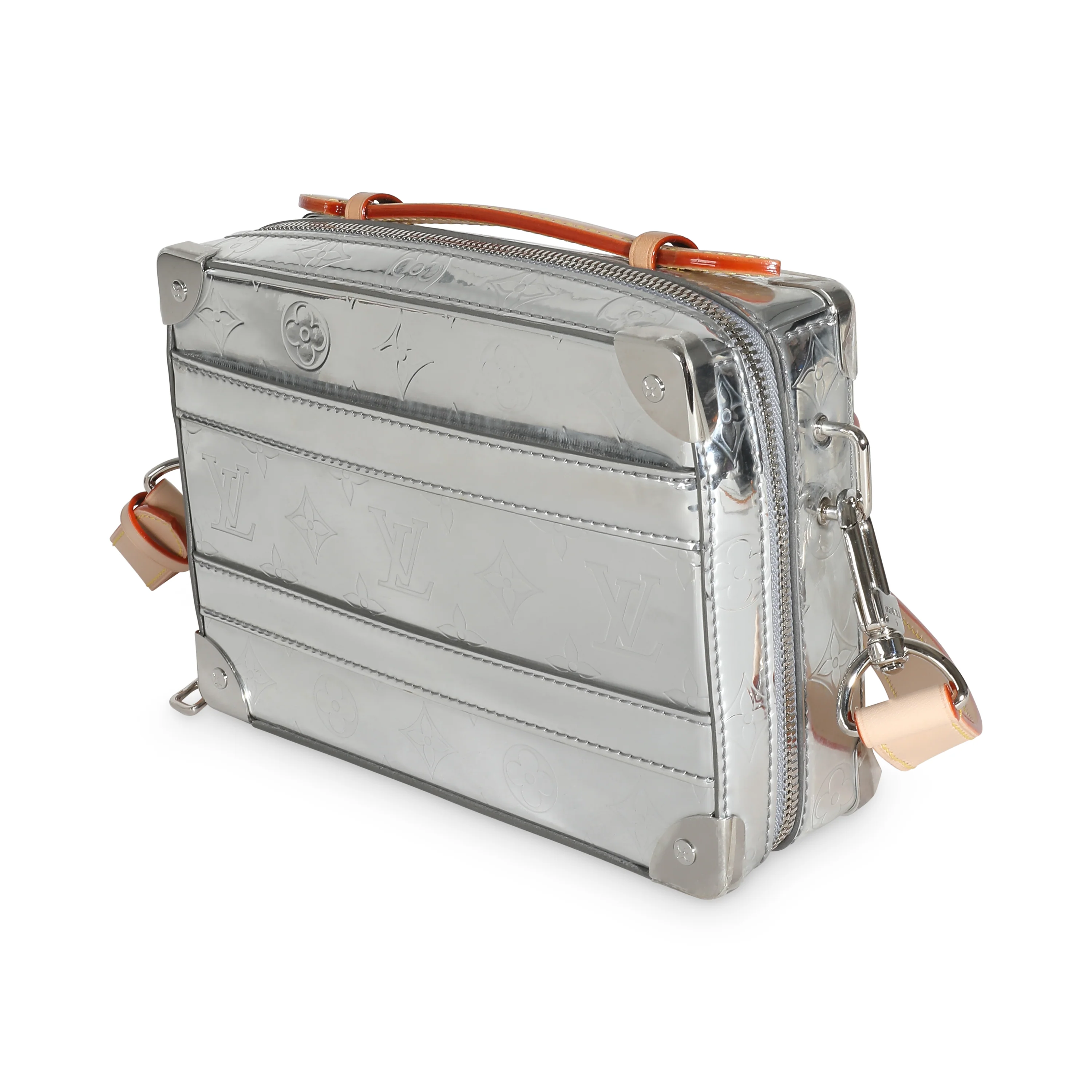 Silver Monogram Mirror Vinyl Handle Trunk - Image 2