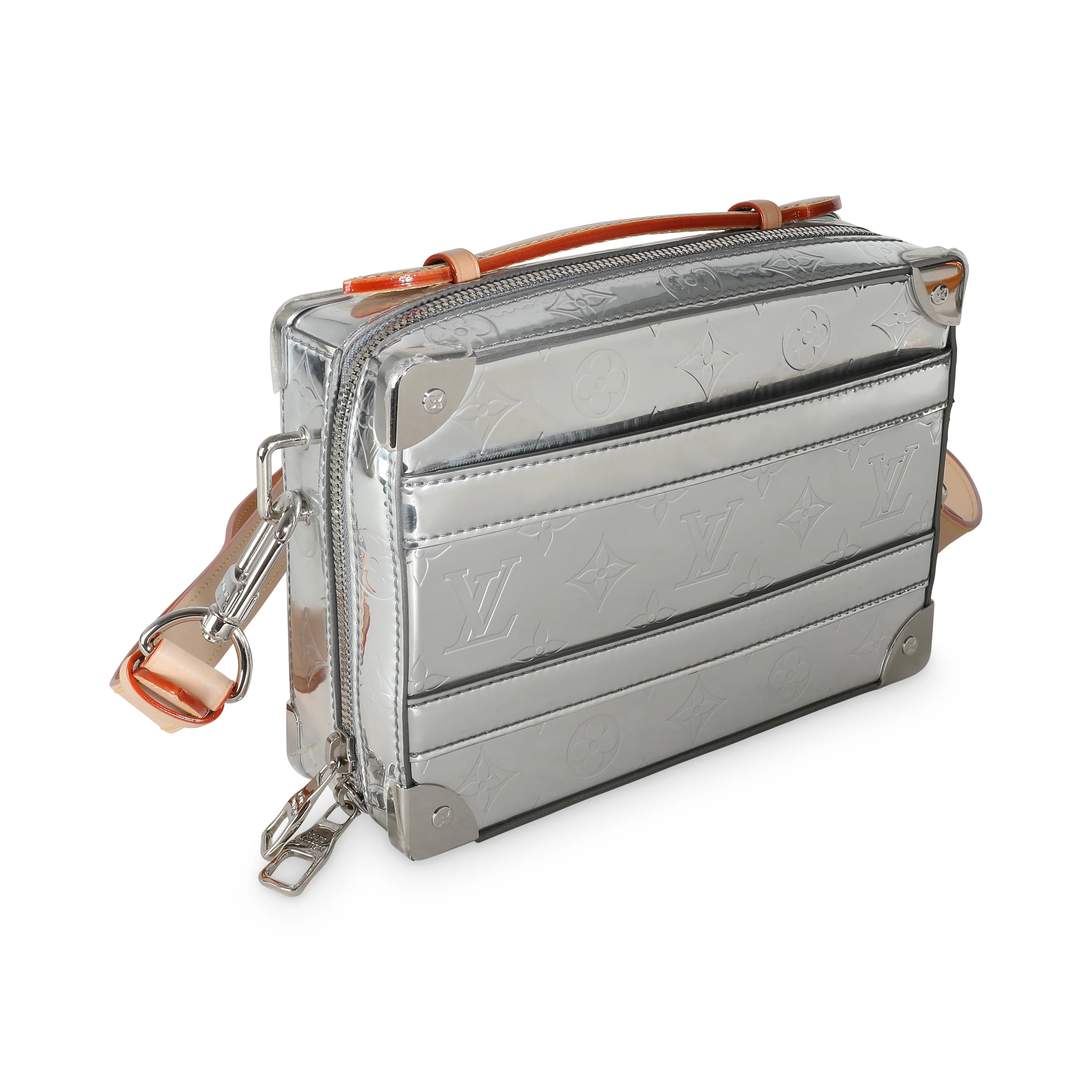 Silver Monogram Mirror Vinyl Handle Trunk - Image 3