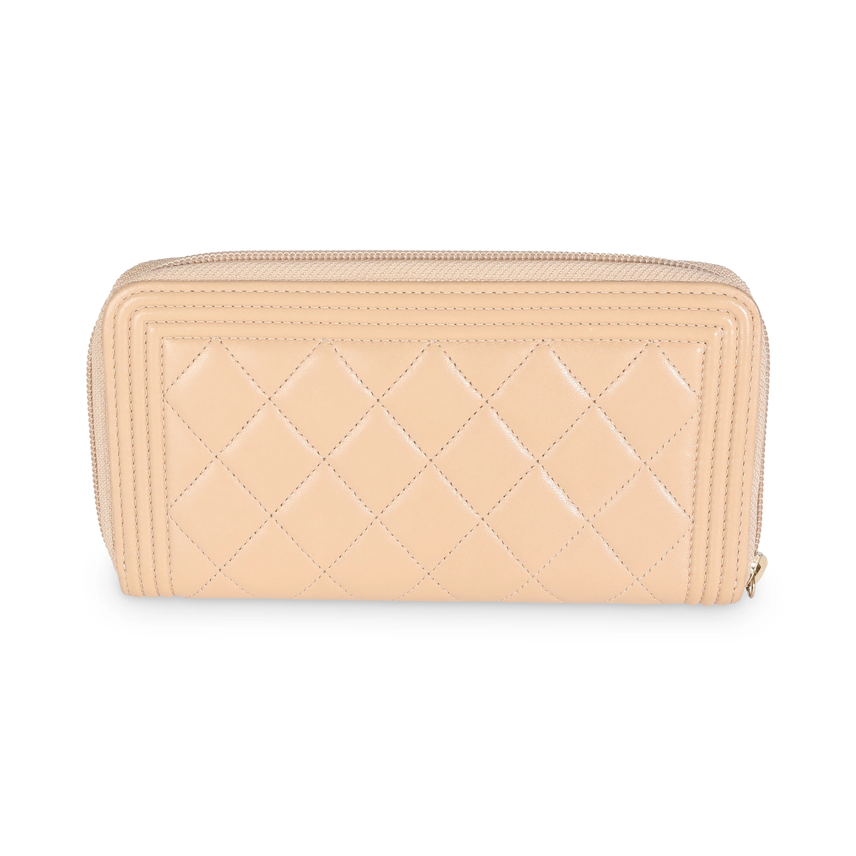 Beige Quilted Lambskin Zip Around Boy Wallet - Image 4