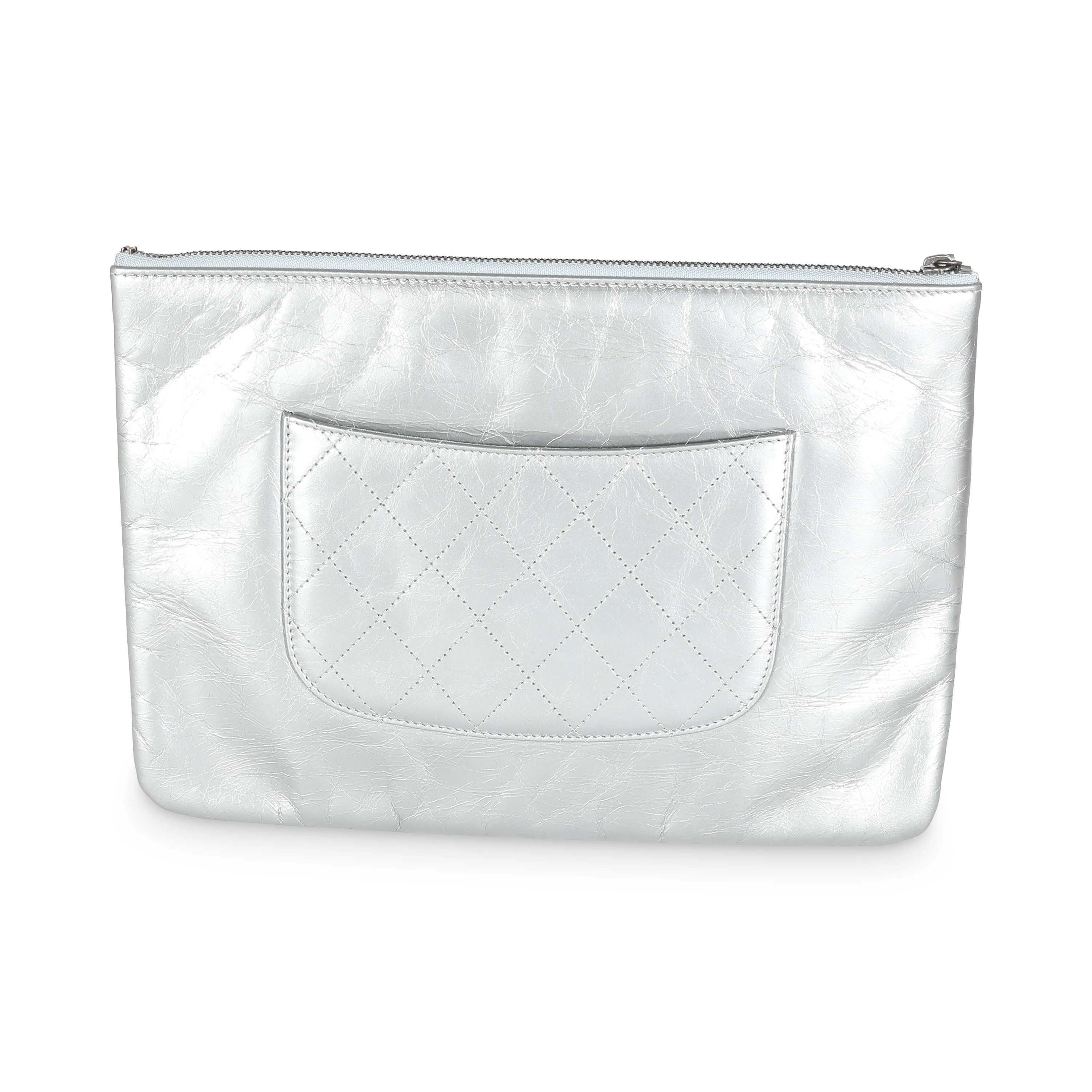 Silver Metallic Calfskin Chain 20s Signature Pouch - Image 4