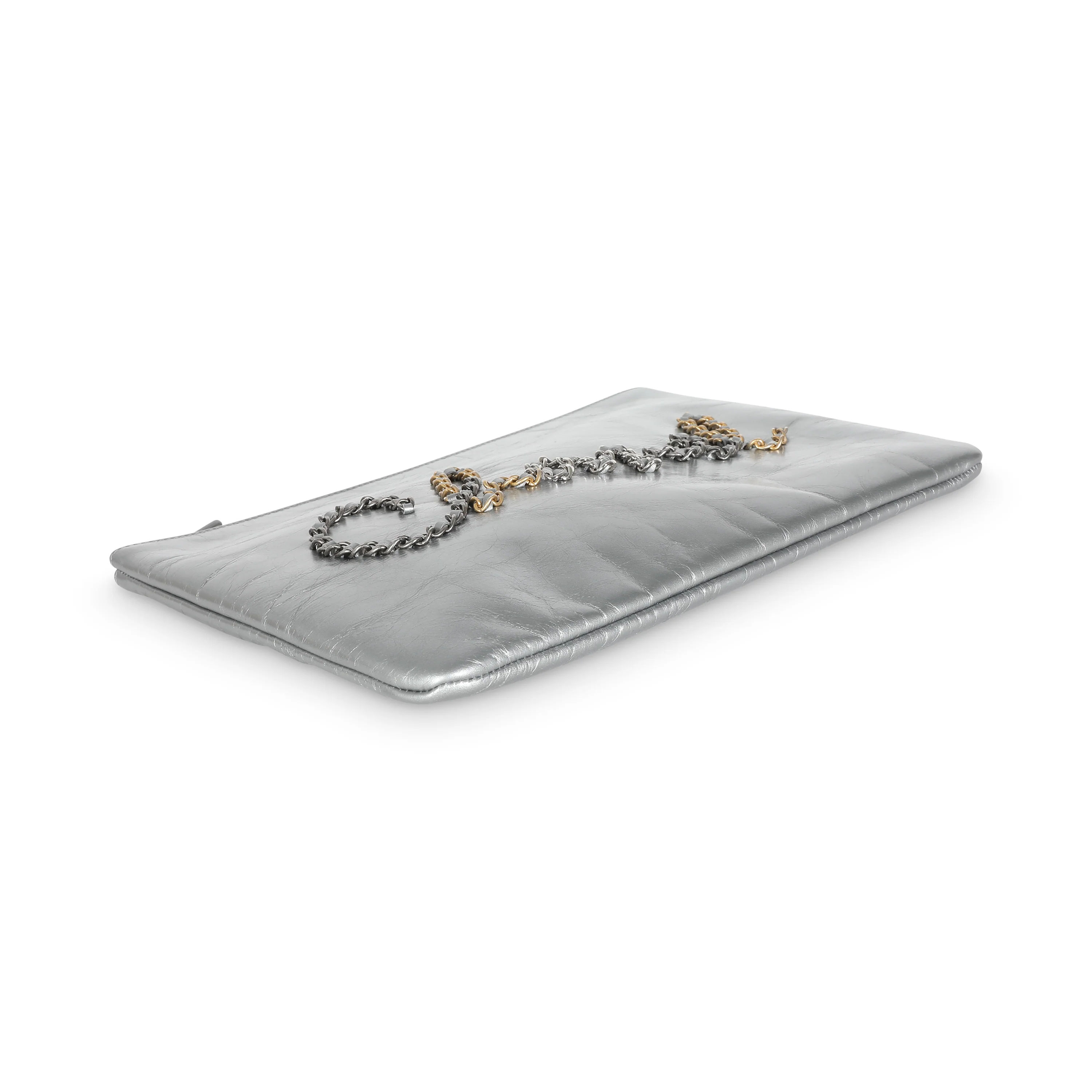 Silver Metallic Calfskin Chain 20s Signature Pouch - Image 7