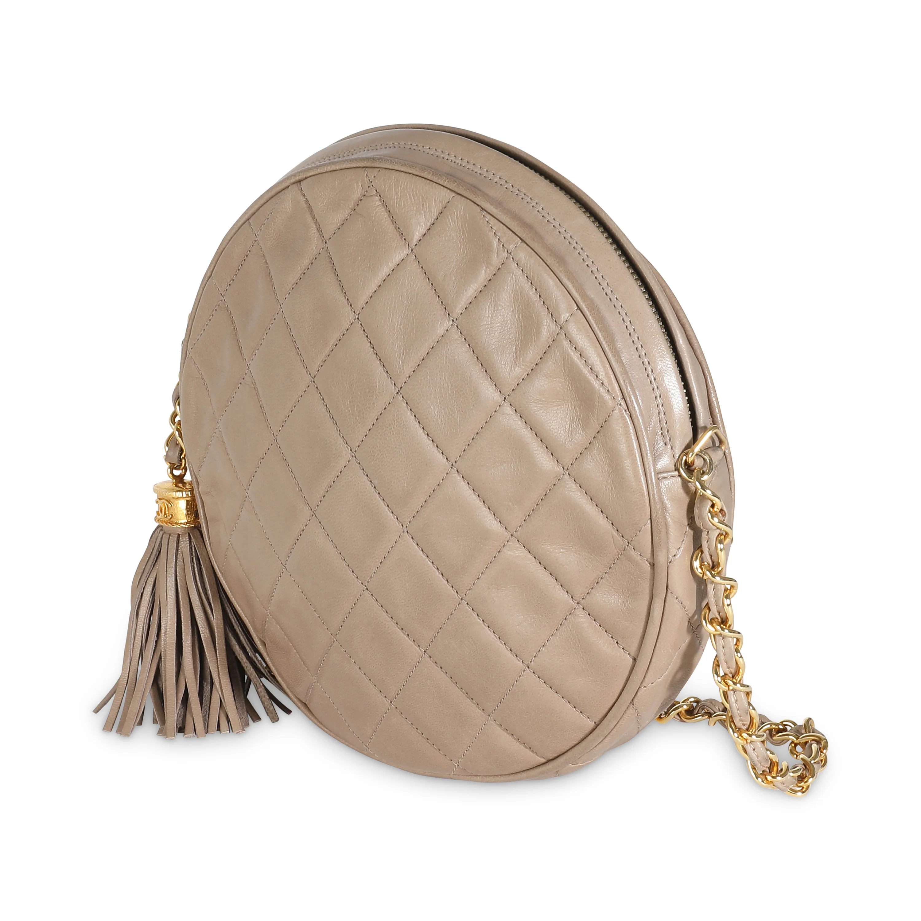 Beige Quilted Lambskin Round Tassel Chain Bag - Image 2