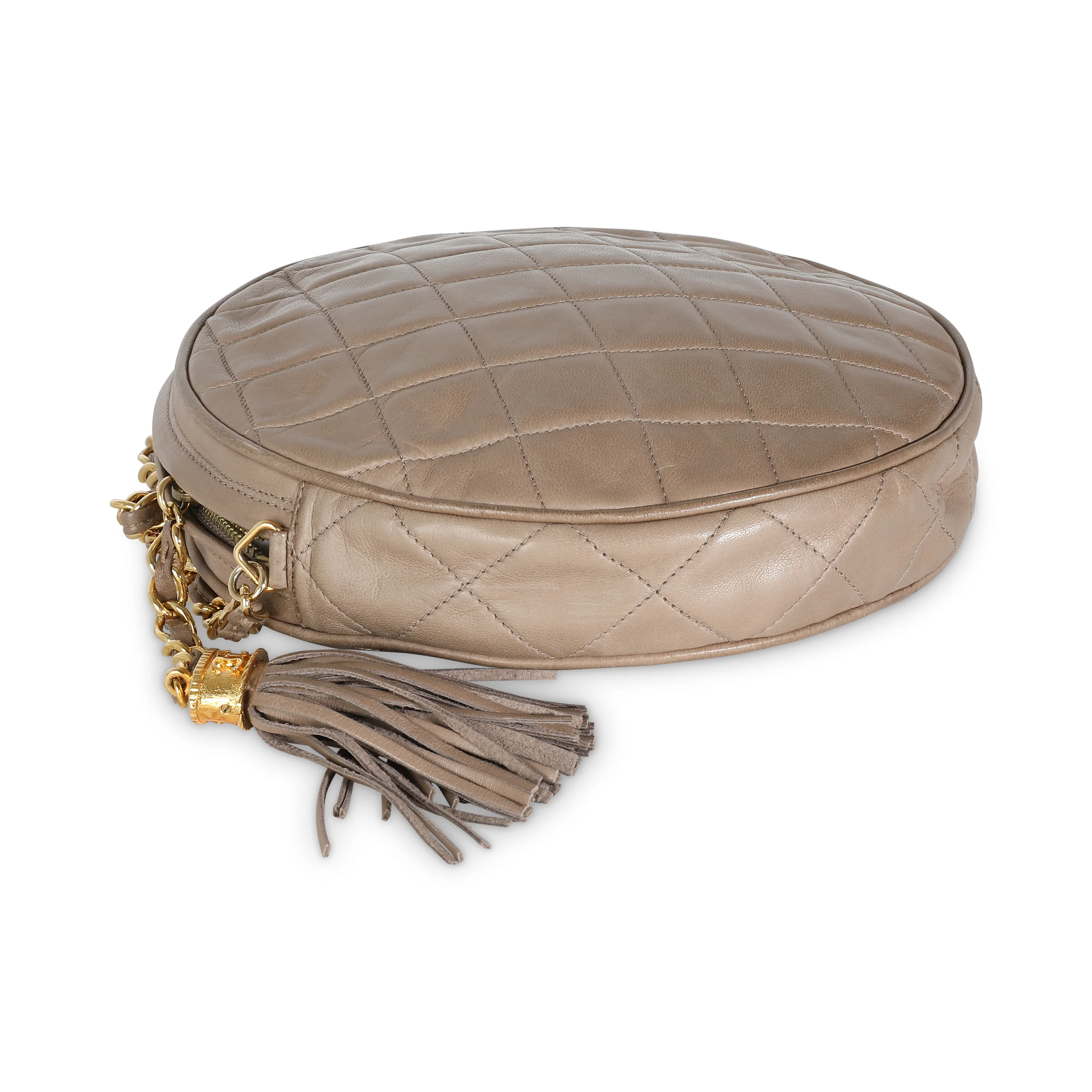 Beige Quilted Lambskin Round Tassel Chain Bag - Image 6