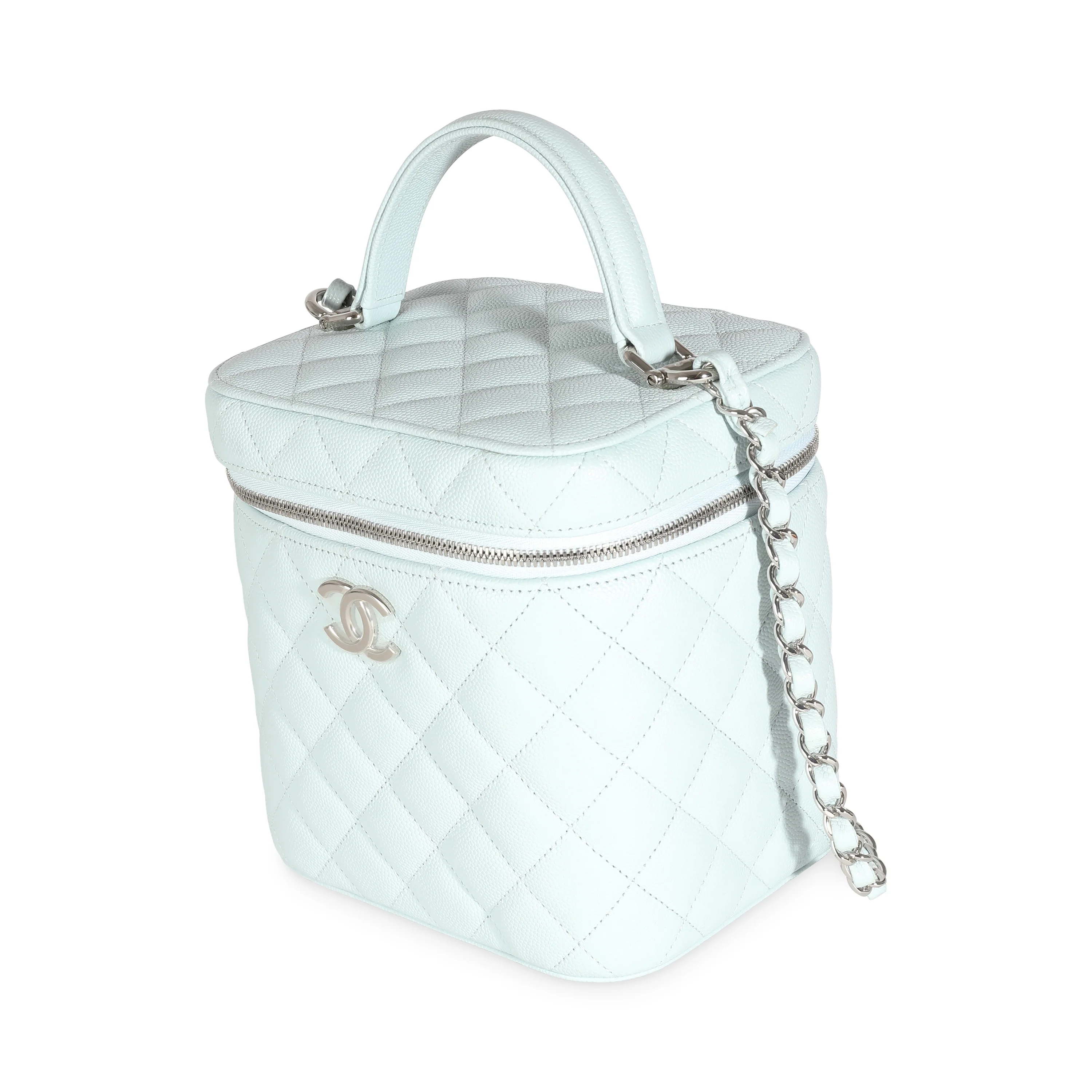Blue Quilted Caviar Top Handle Vanity Case - Image 2