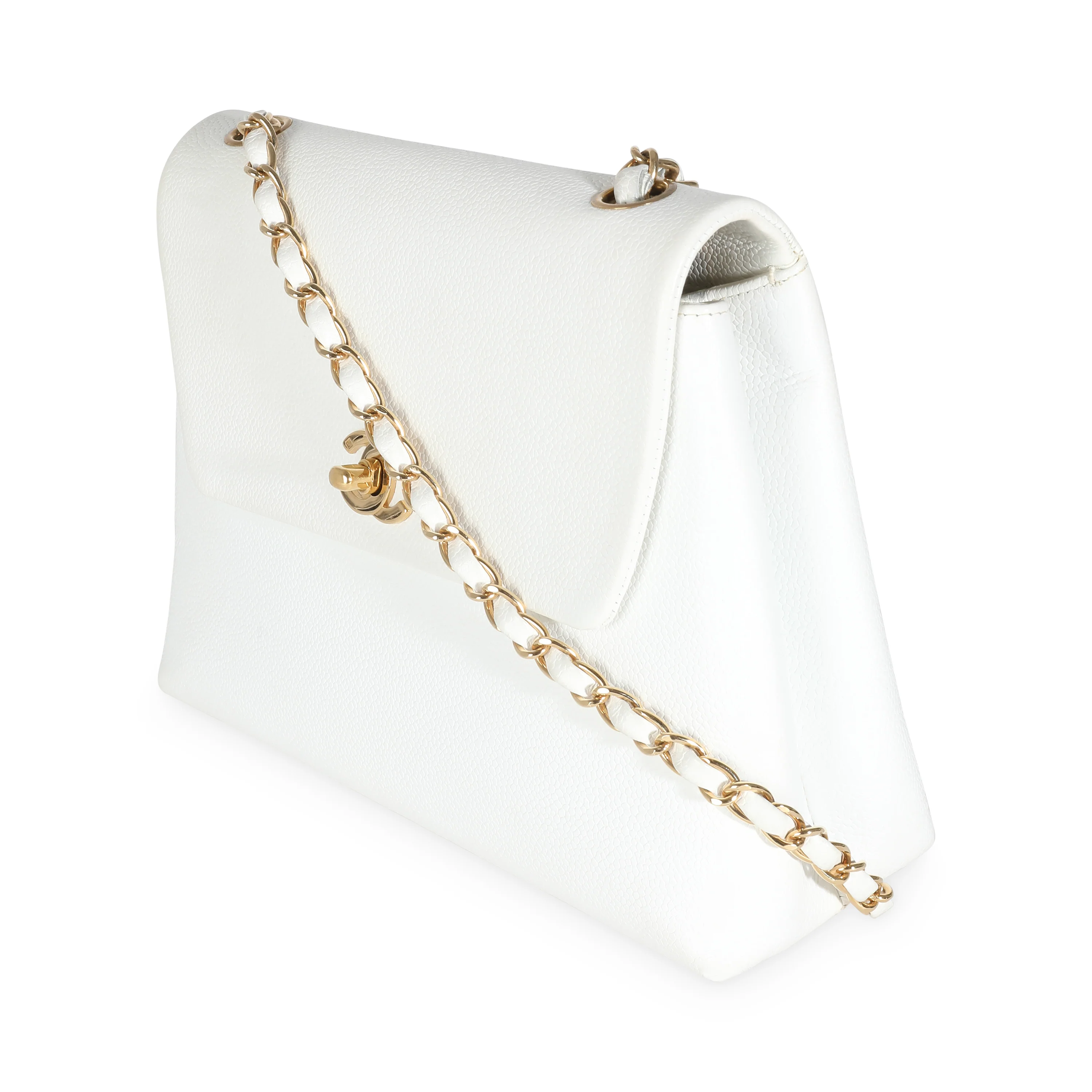 24K White Caviar Trapezoid Flap Bag - Image 2