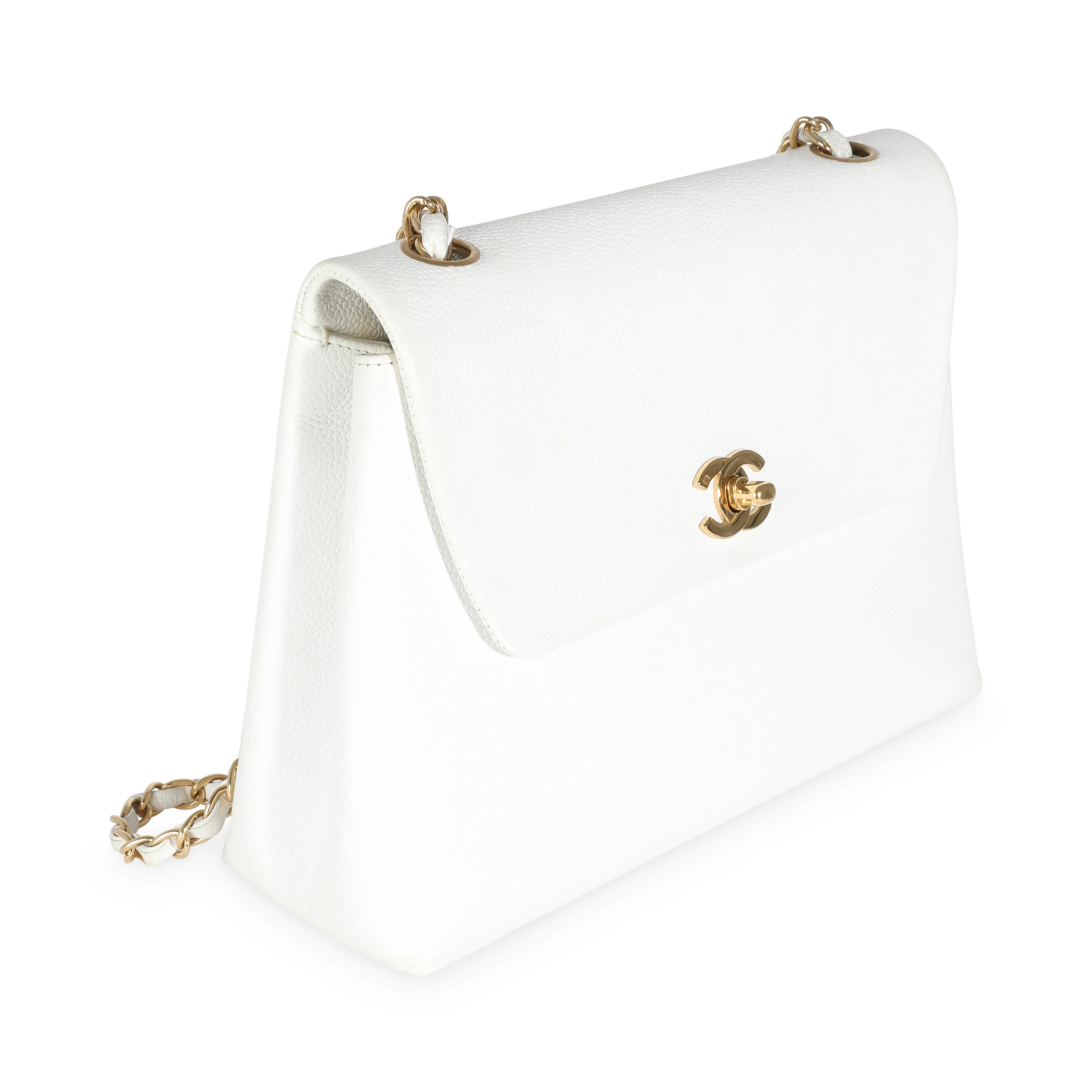 24K White Caviar Trapezoid Flap Bag - Image 3