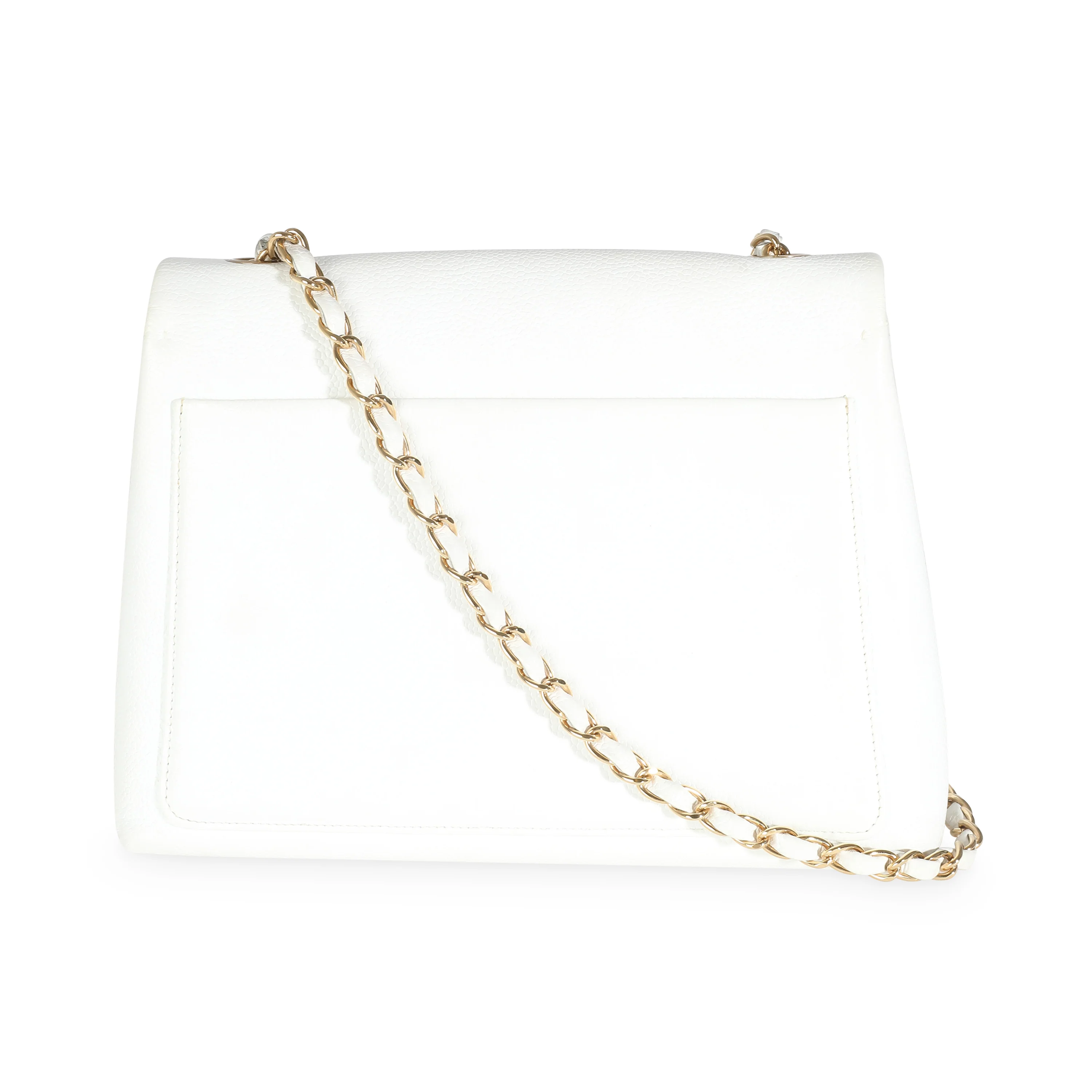 24K White Caviar Trapezoid Flap Bag - Image 4