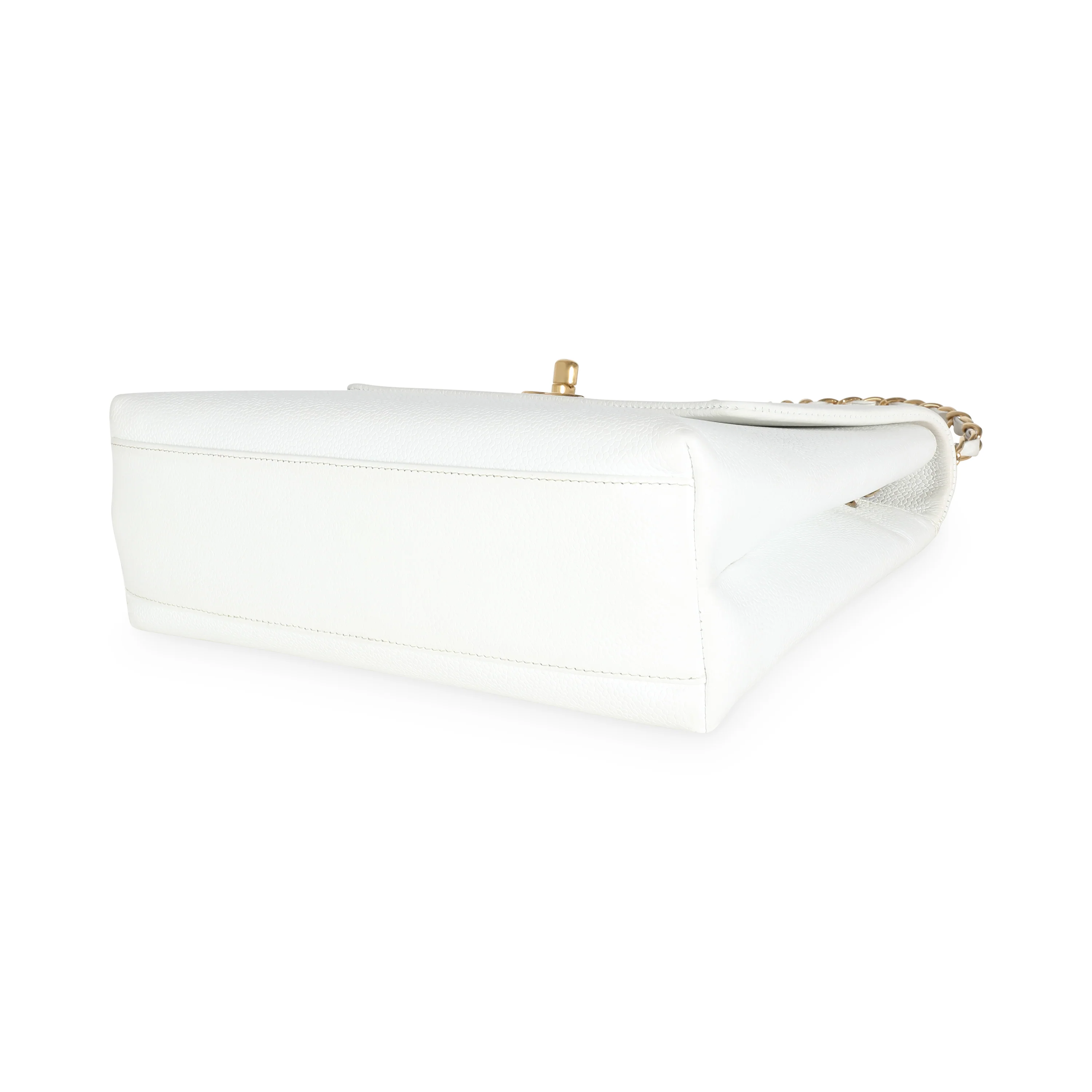 24K White Caviar Trapezoid Flap Bag - Image 6