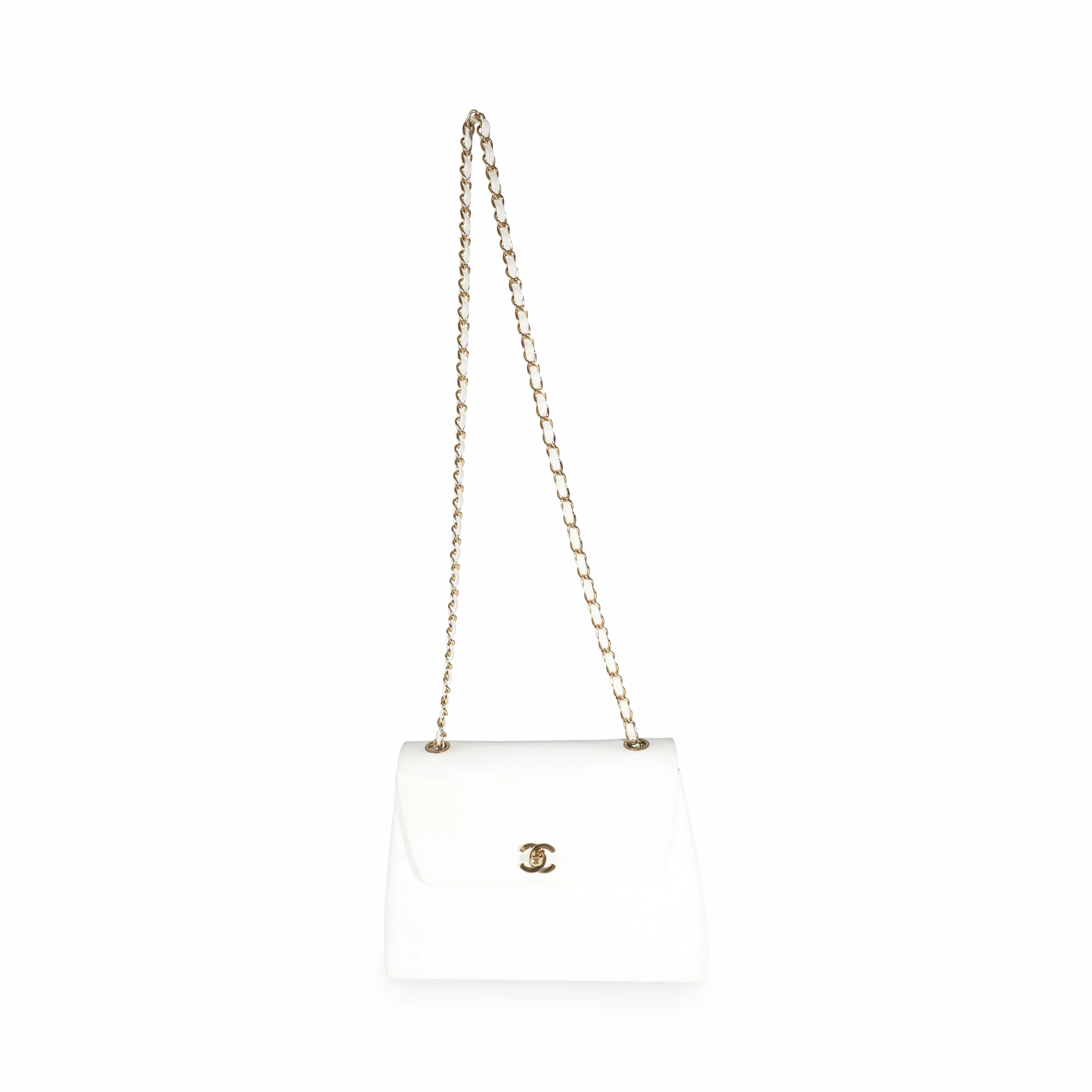 24K White Caviar Trapezoid Flap Bag - Image 8