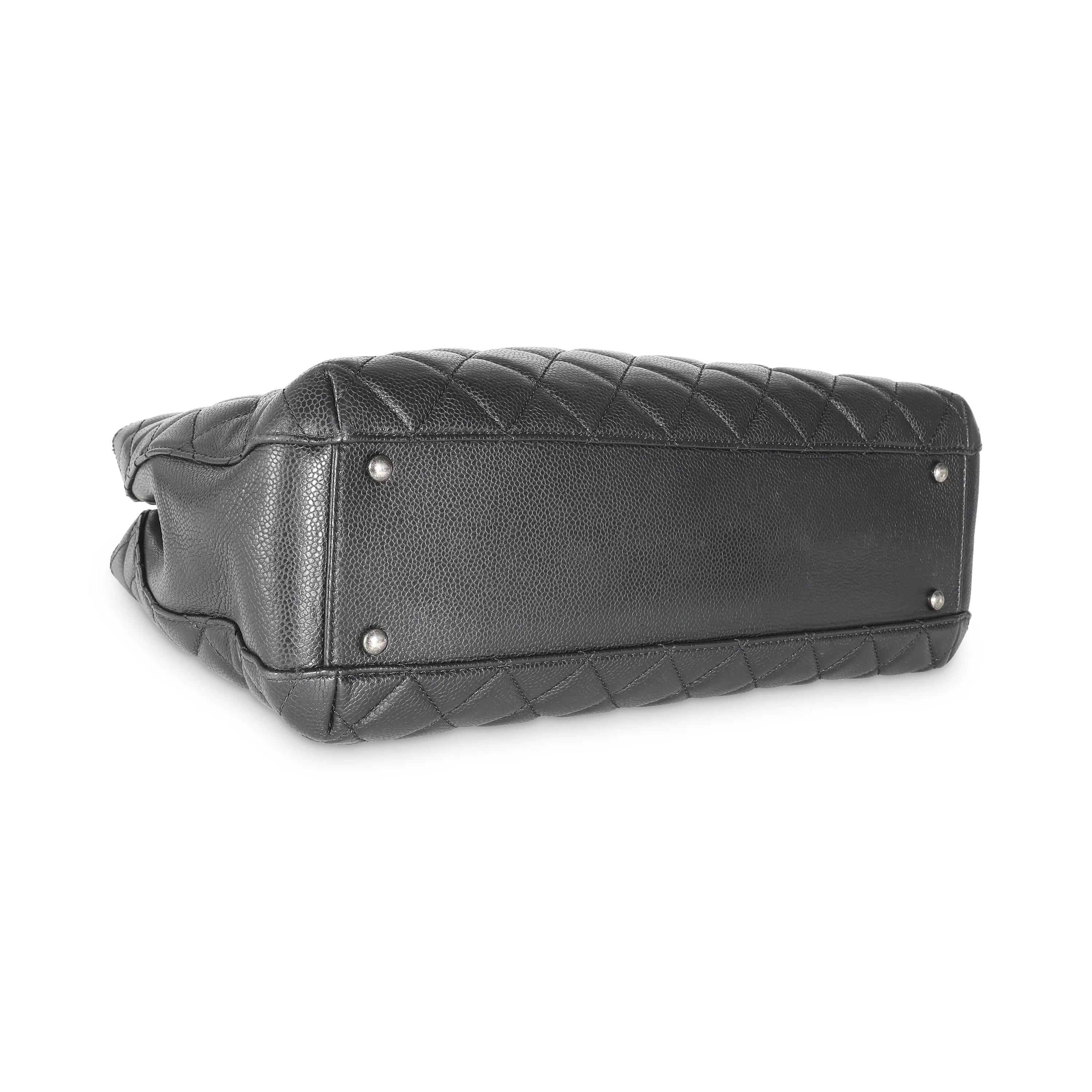Black Quilted Caviar Large City Shopping Tote - Image 7