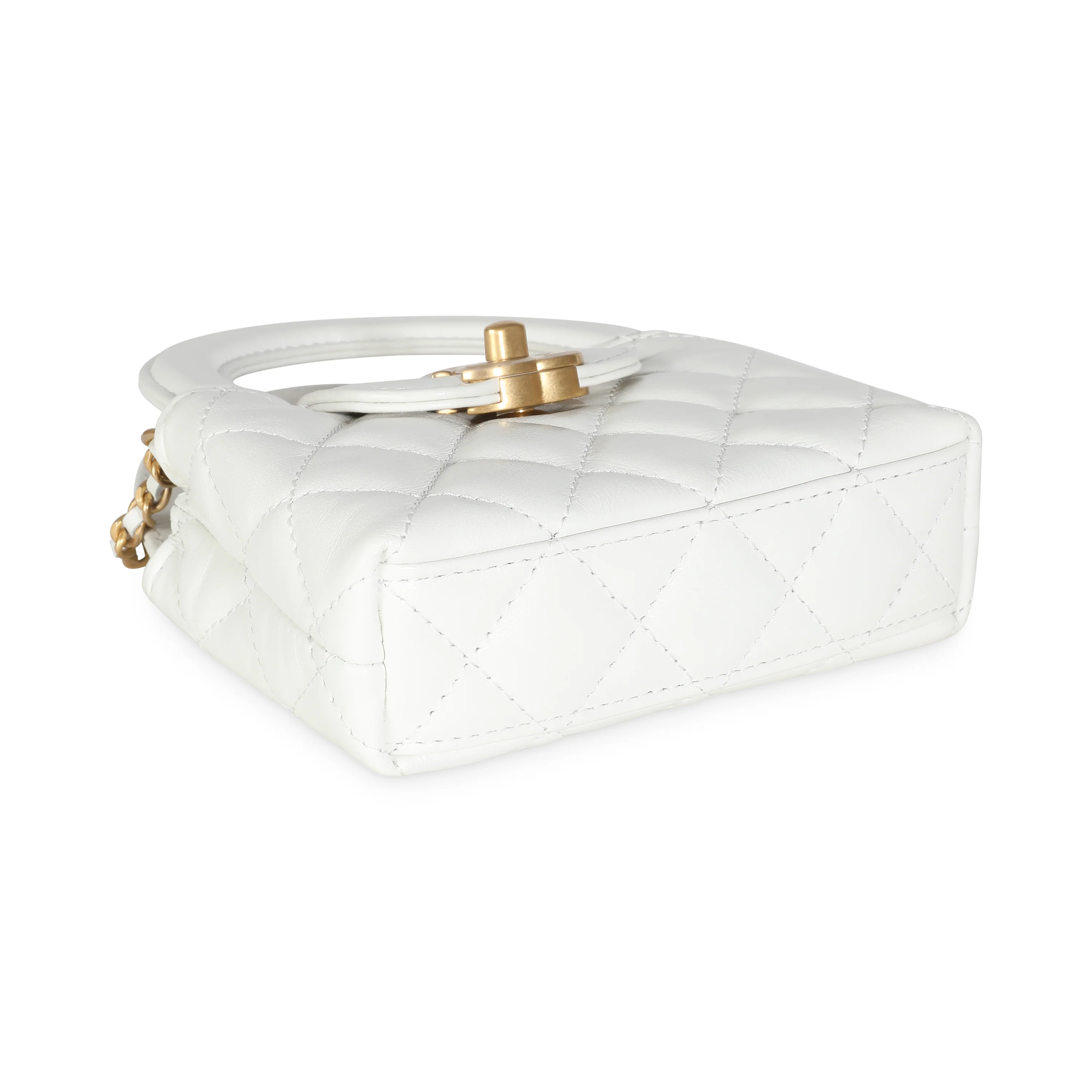 White Shiny Aged Quilted Calfskin Mini Nano Kelly Shopper - Image 8