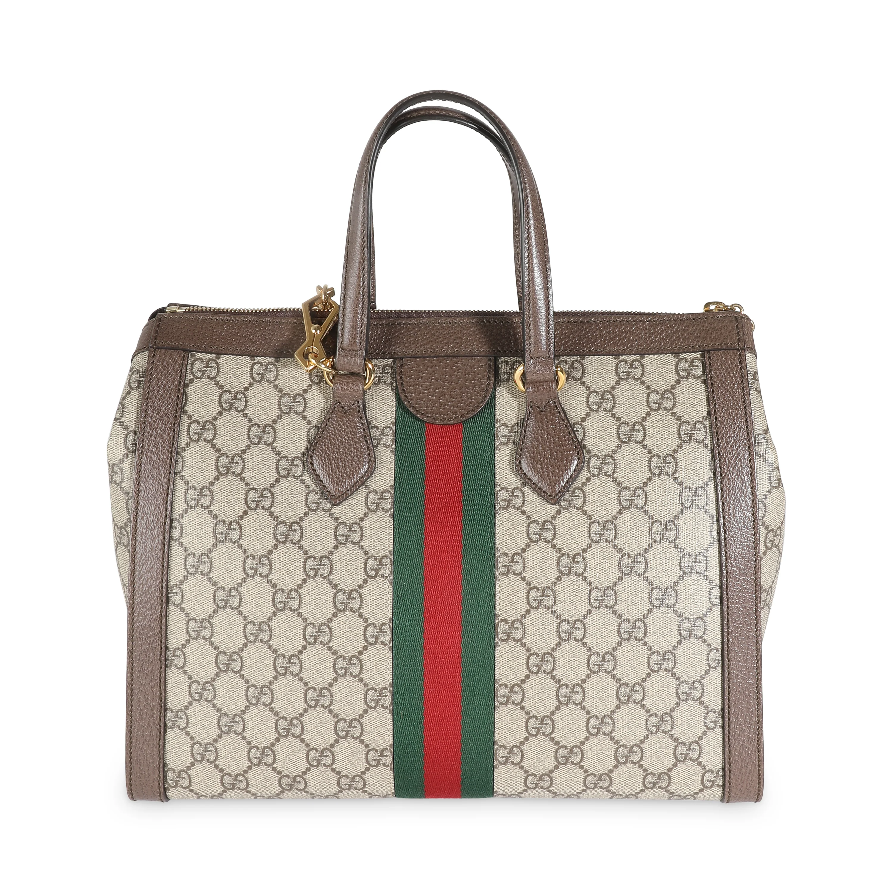 Beige GG Supreme Monogram Web Medium Ophidia Tote - Image 4