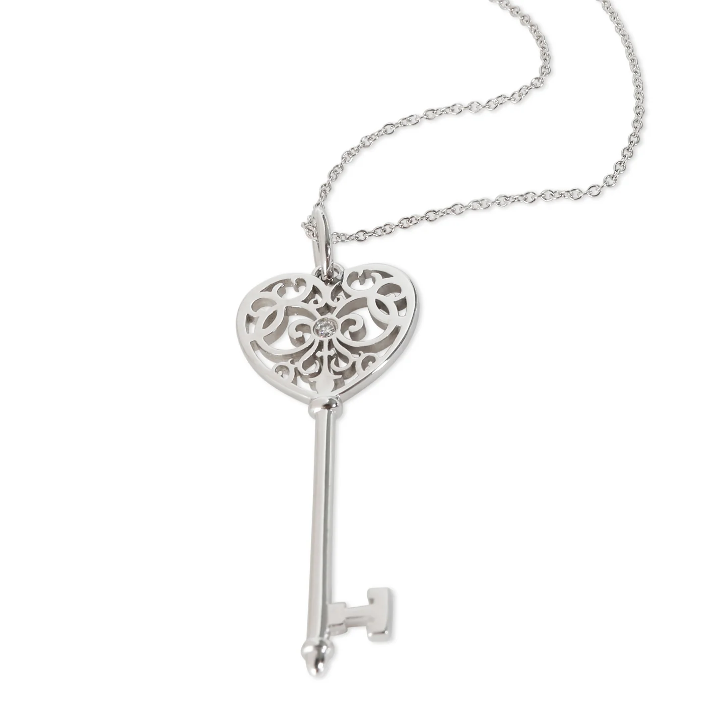 Enchant Key Pendant in 18k White Gold 0.05 CTW - Image 2