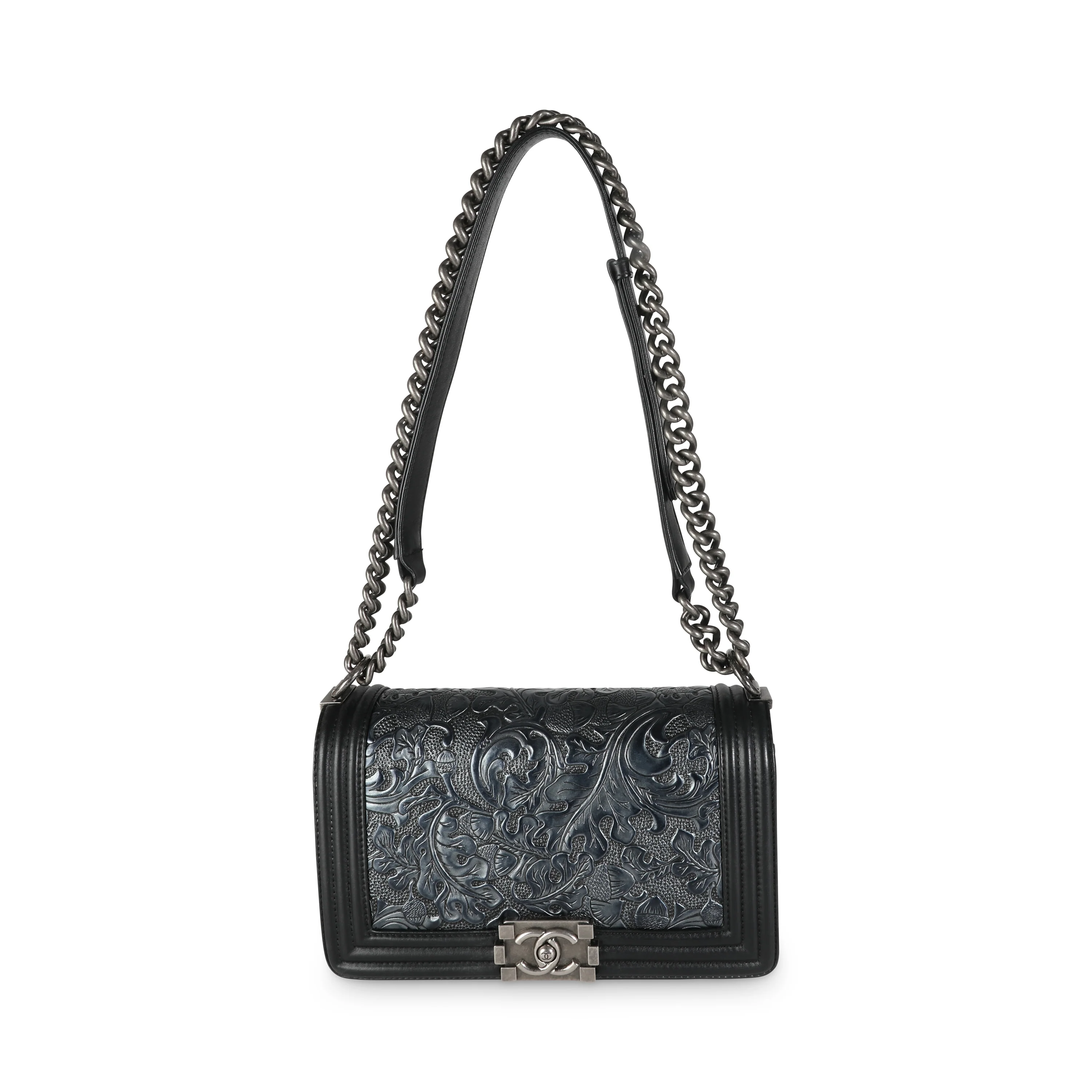 Black Metallic Silver Calfskin Cordoba Paris Dallas Medium Boy Bag - Image 8