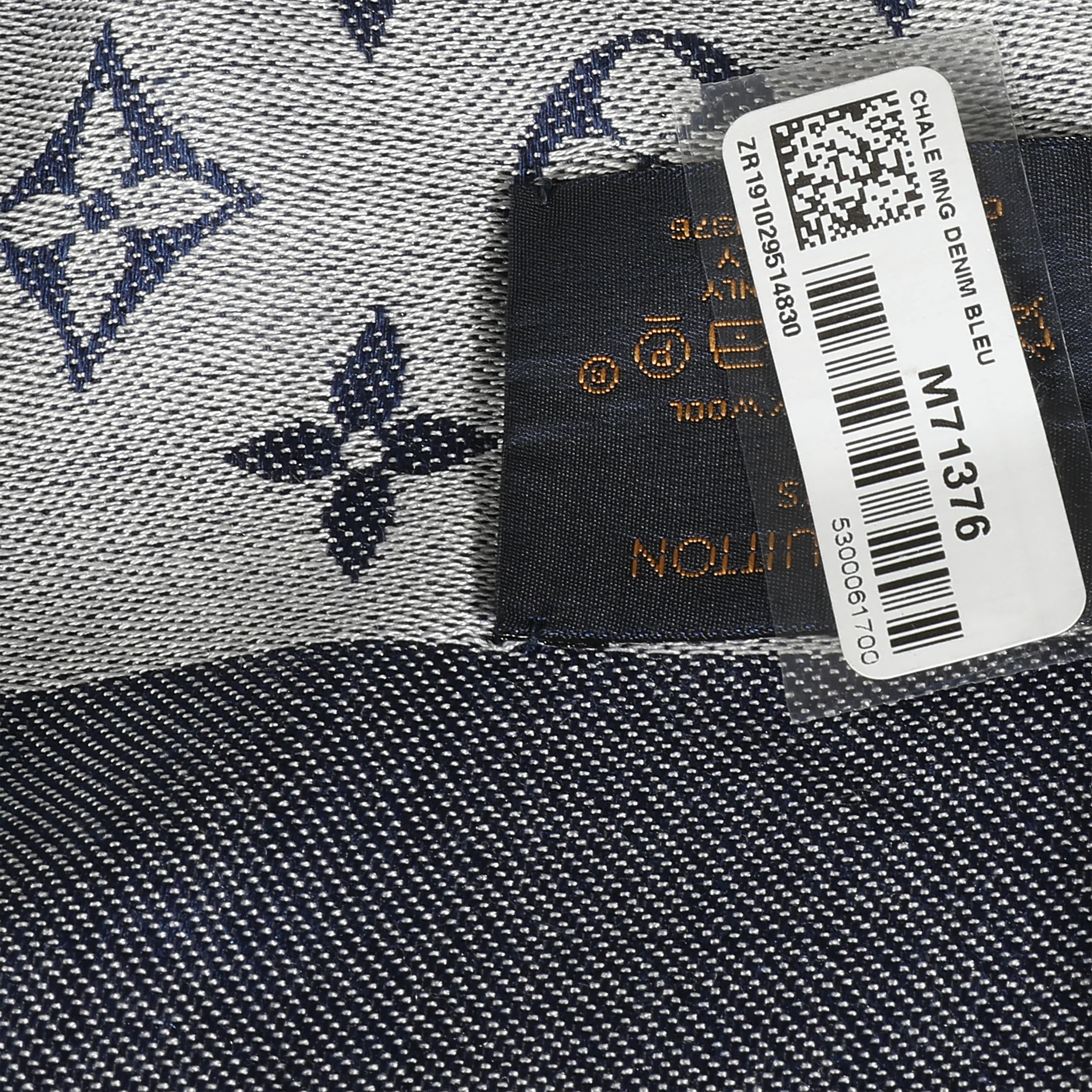 Blue Denim Silk Wool Monogram Shine Shawl - Image 4