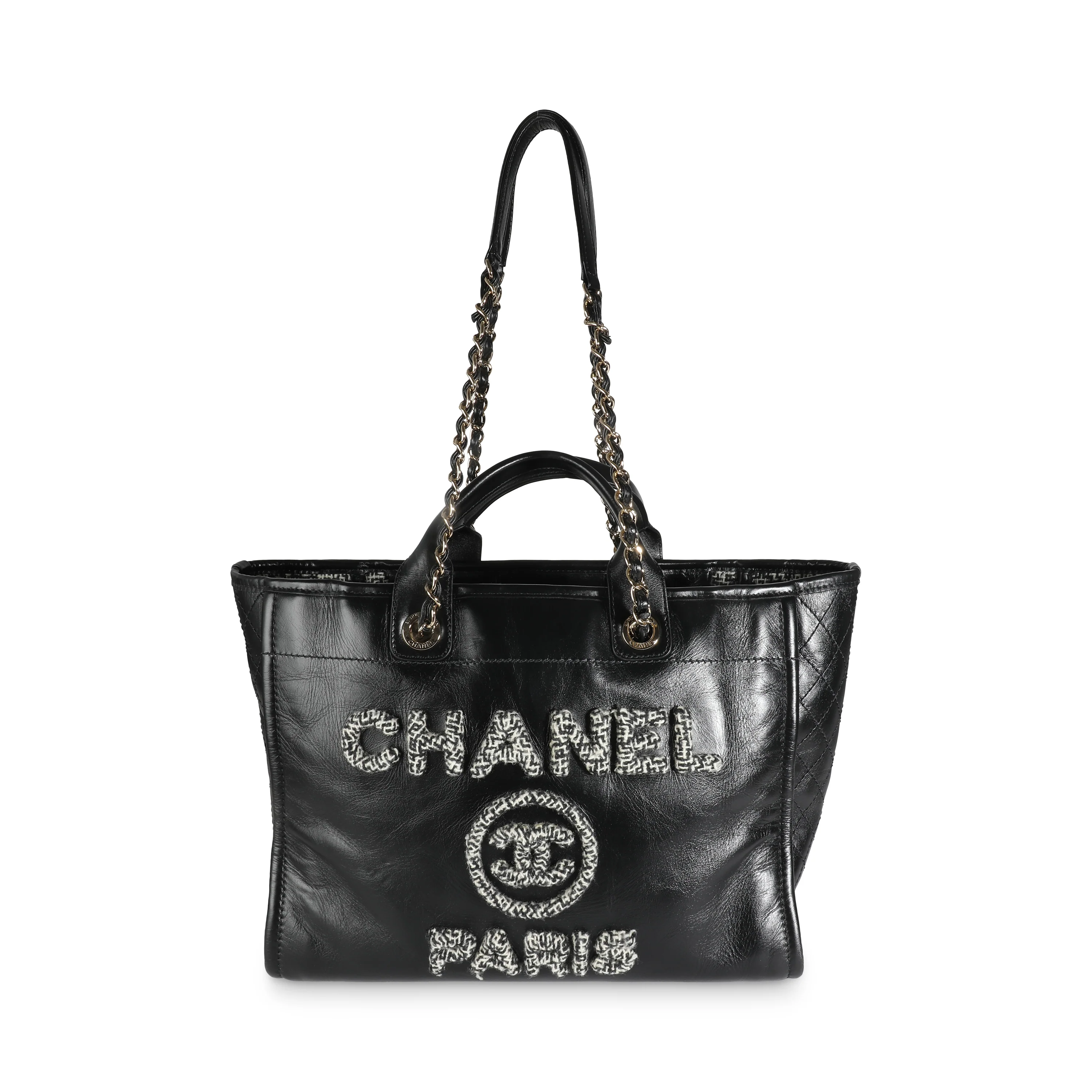 Black Glazed Calfskin Tweed Large Deauville Tote - Image 5