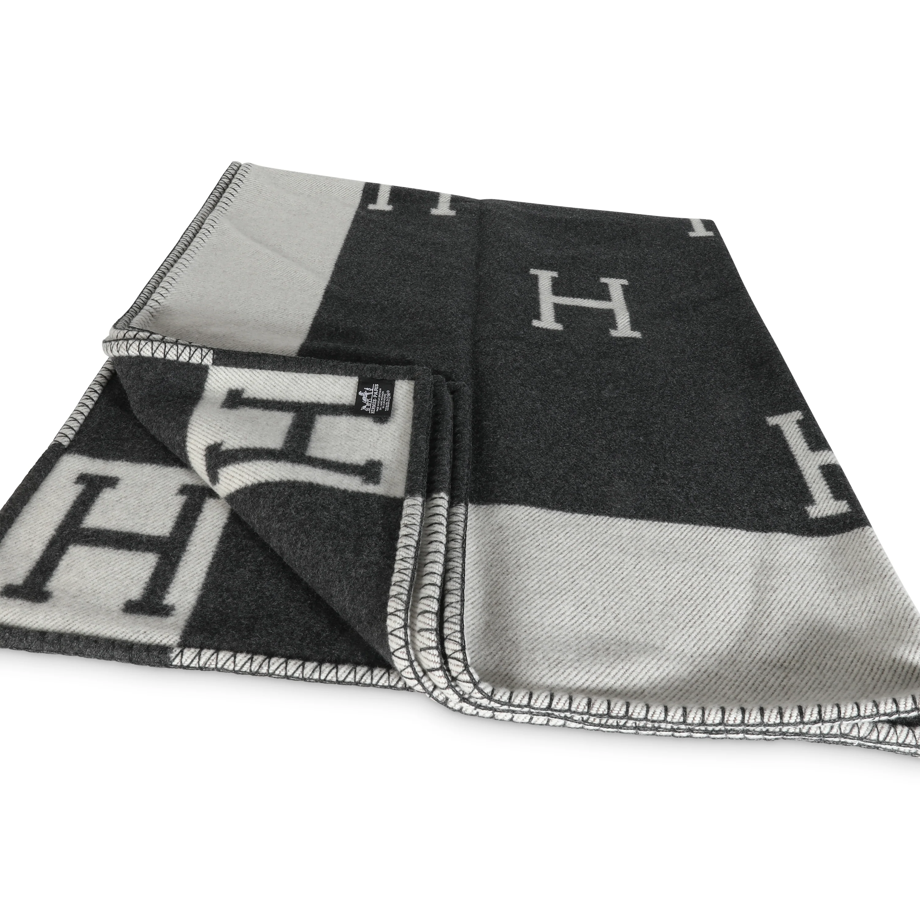 Ecru Gris Foncé Wool Cashmere Avalon Throw Blanket - Image 4