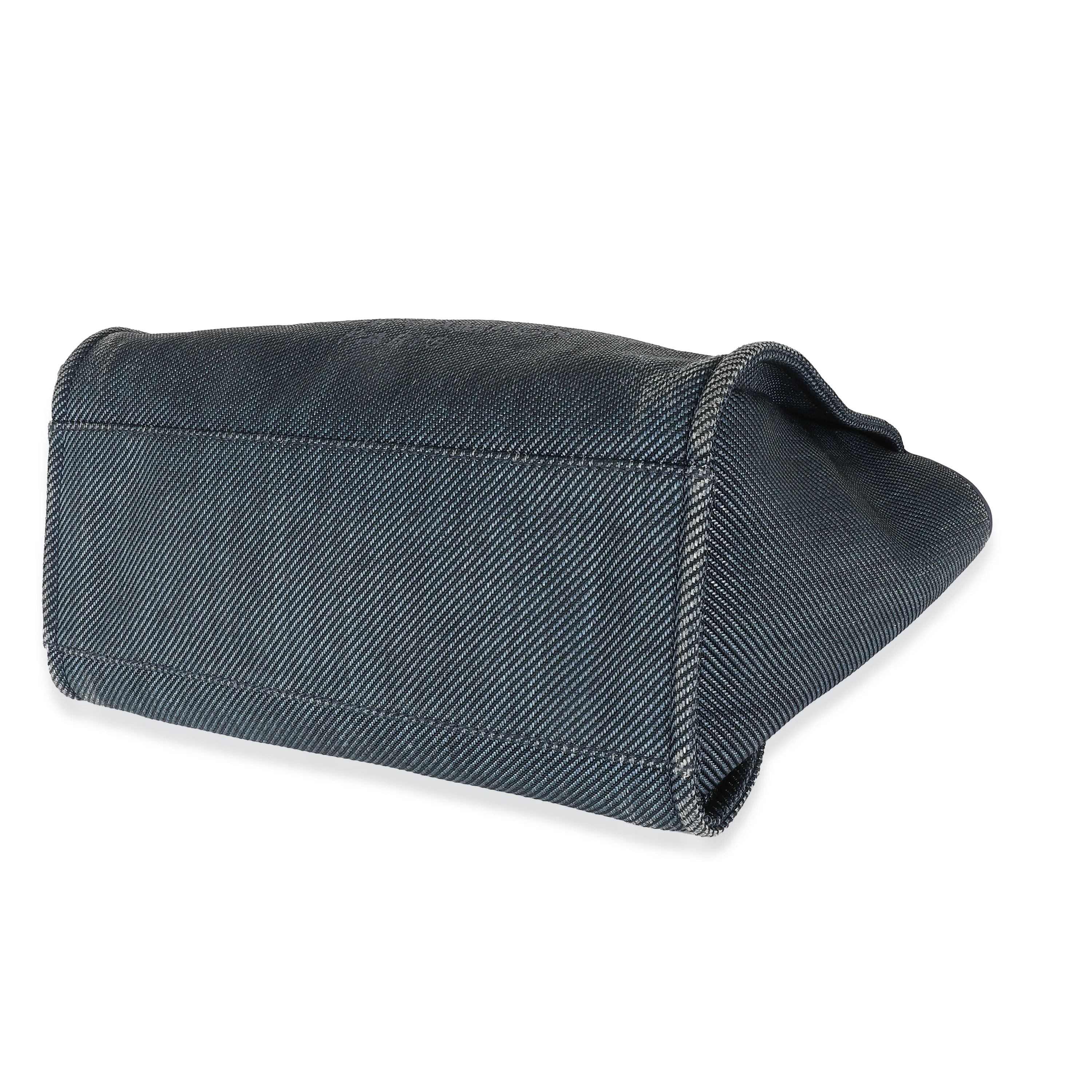 Navy Blue Woven Straw Raffia Medium Deauville Tote - Image 7