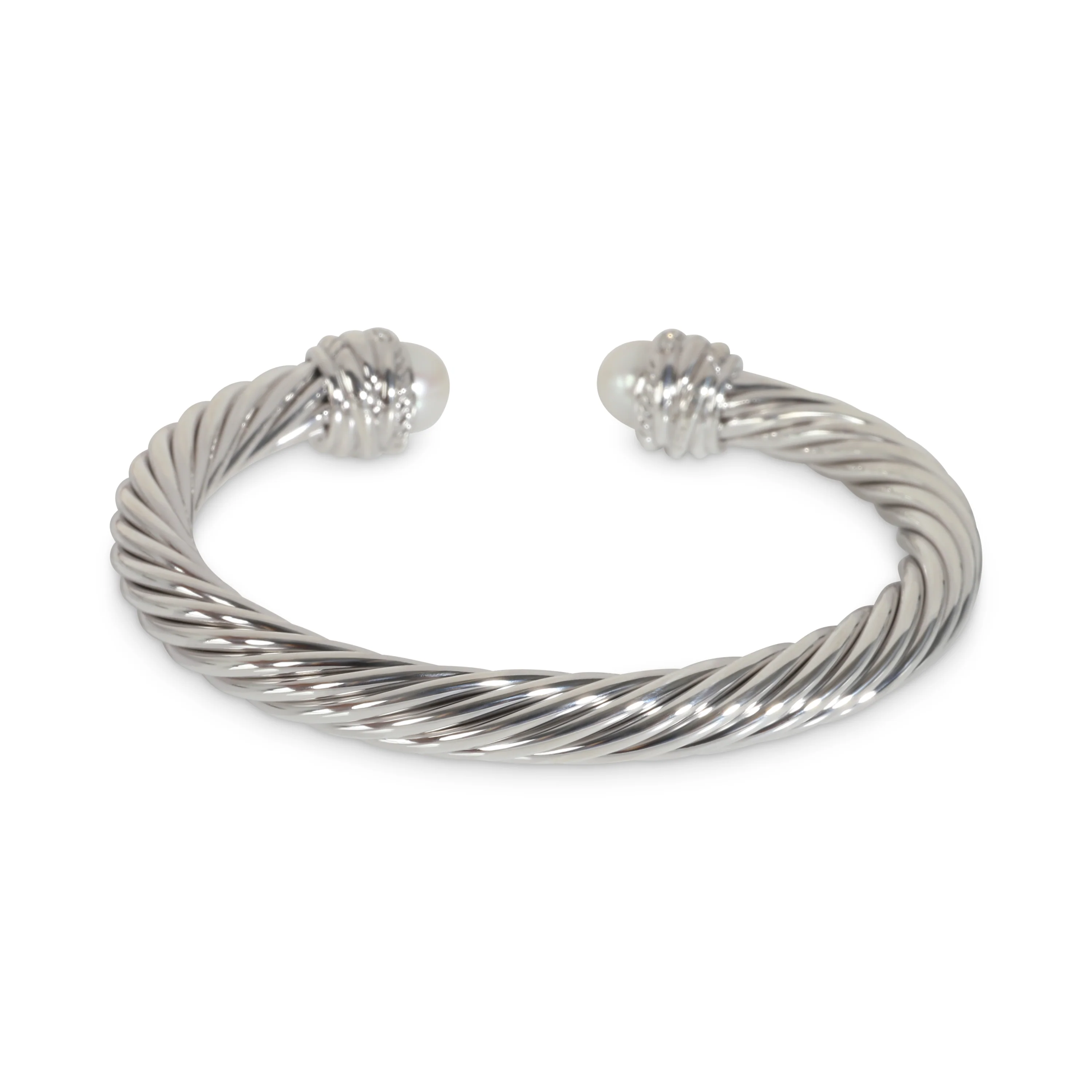Crossover Pearl Bracelet with diamonds in Sterling Silver - Image 3