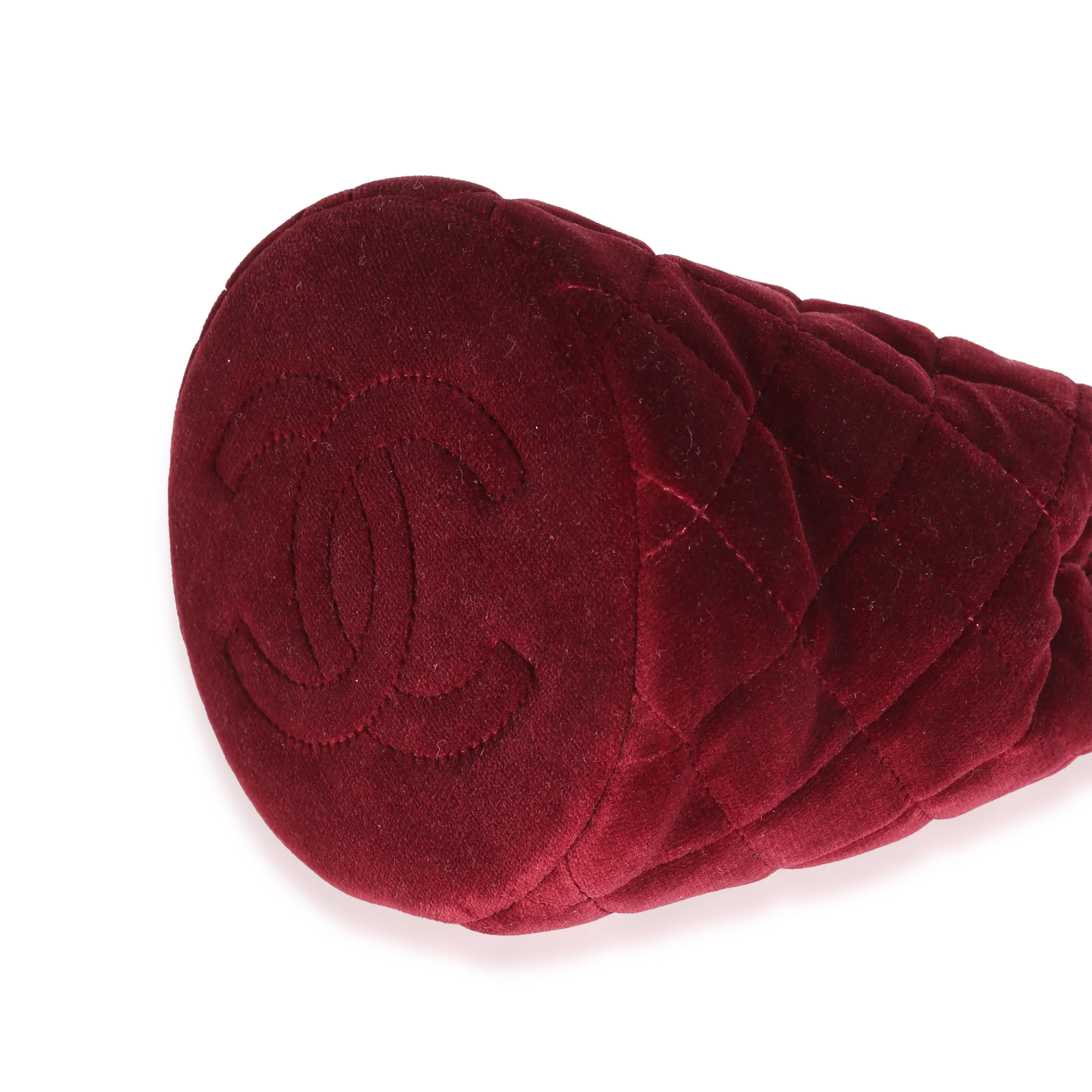 Burgundy Quilted Velvet CC Pearl Crush Bucket Bag - Image 7