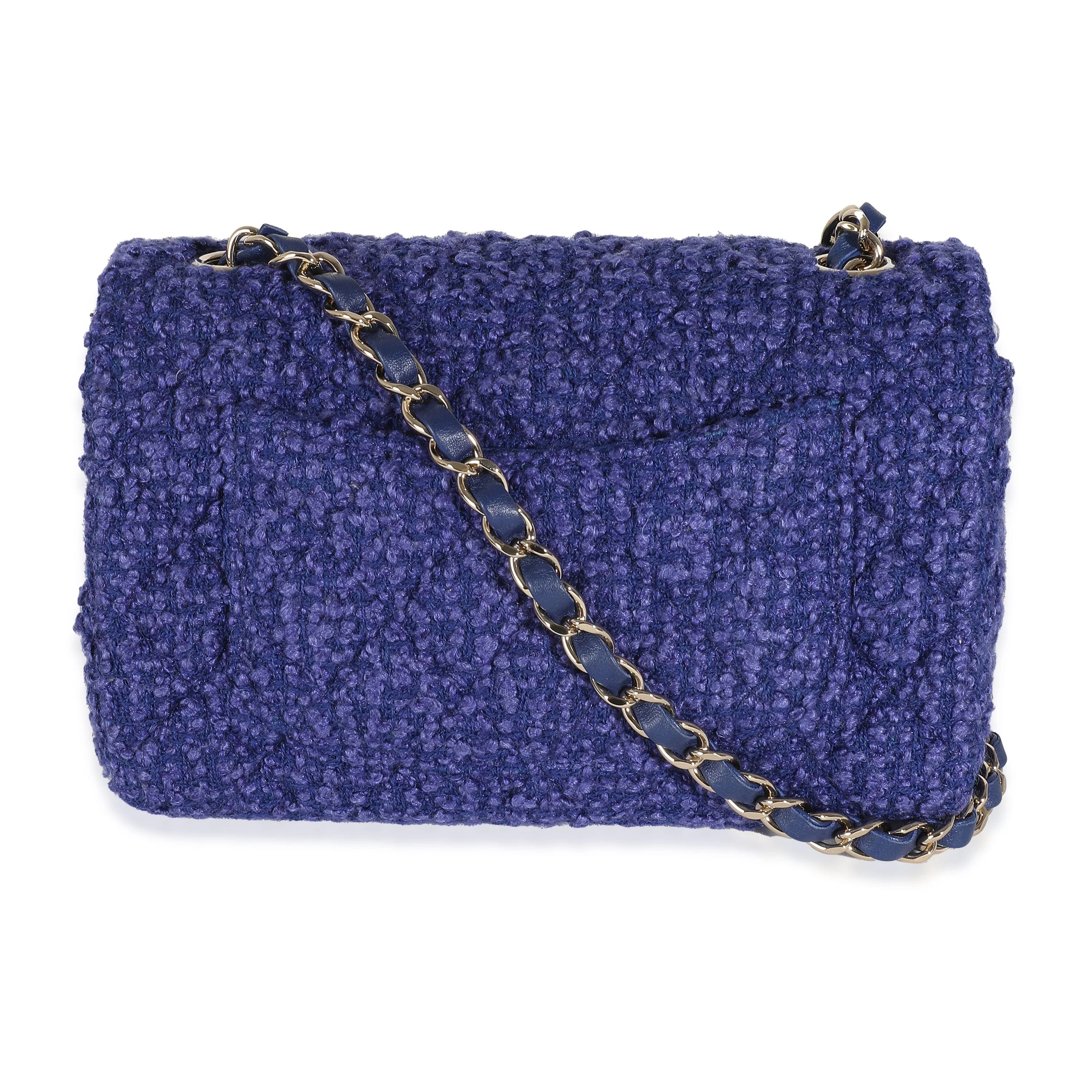Purple Navy Tweed Mini Rectangular Flap Bag - Image 4