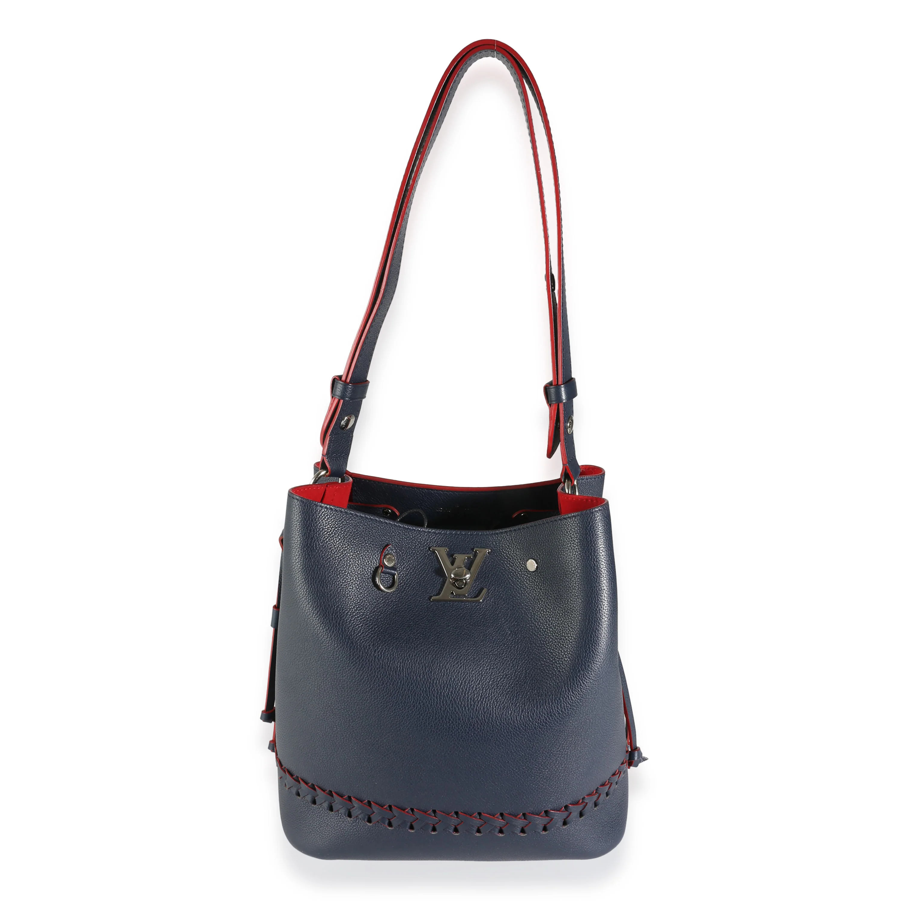Marine Rouge Taurillon Braided Lockme Bucket Bag